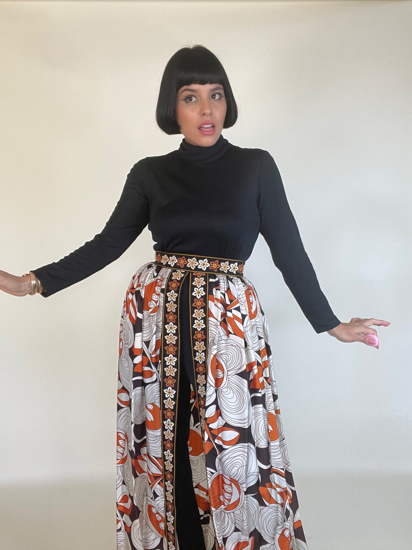 Vintage 60s / 70s Hostess Embroidered Trim Jumpsuit Fits XS-SM