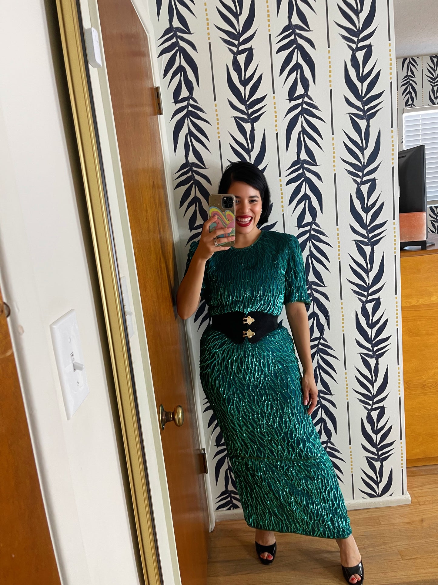 Vintage 60s “Laurence Kazar” Emerald City Green Sequins Dress Best Fits Sizes S-M