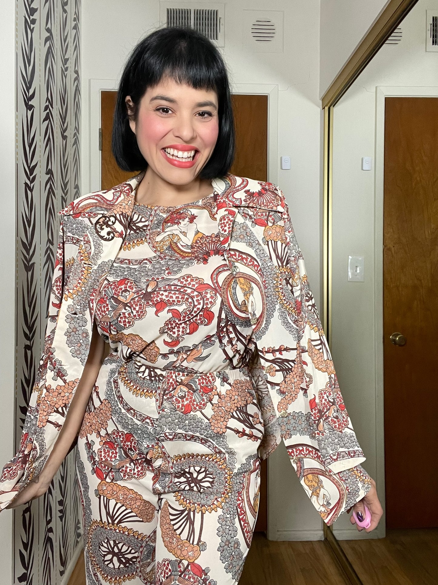 Vintage 70s Novelty Art Nouveau Print 3-piece - Best Fits Size XS-M