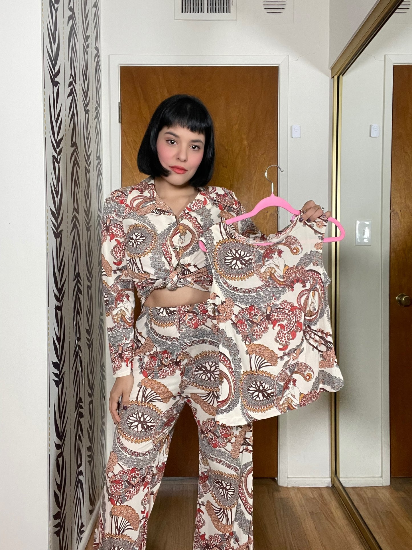 Vintage 70s Novelty Art Nouveau Print 3-piece - Best Fits Size XS-M