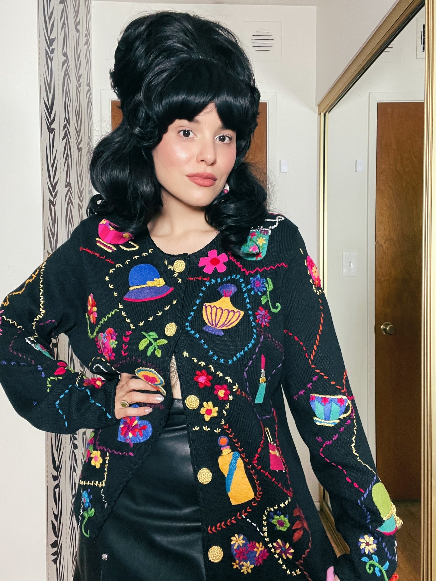 Vintage 1998 "Michael Simon" Lipstick and Purses Novelty Cardigan - Fits Up To Size XL