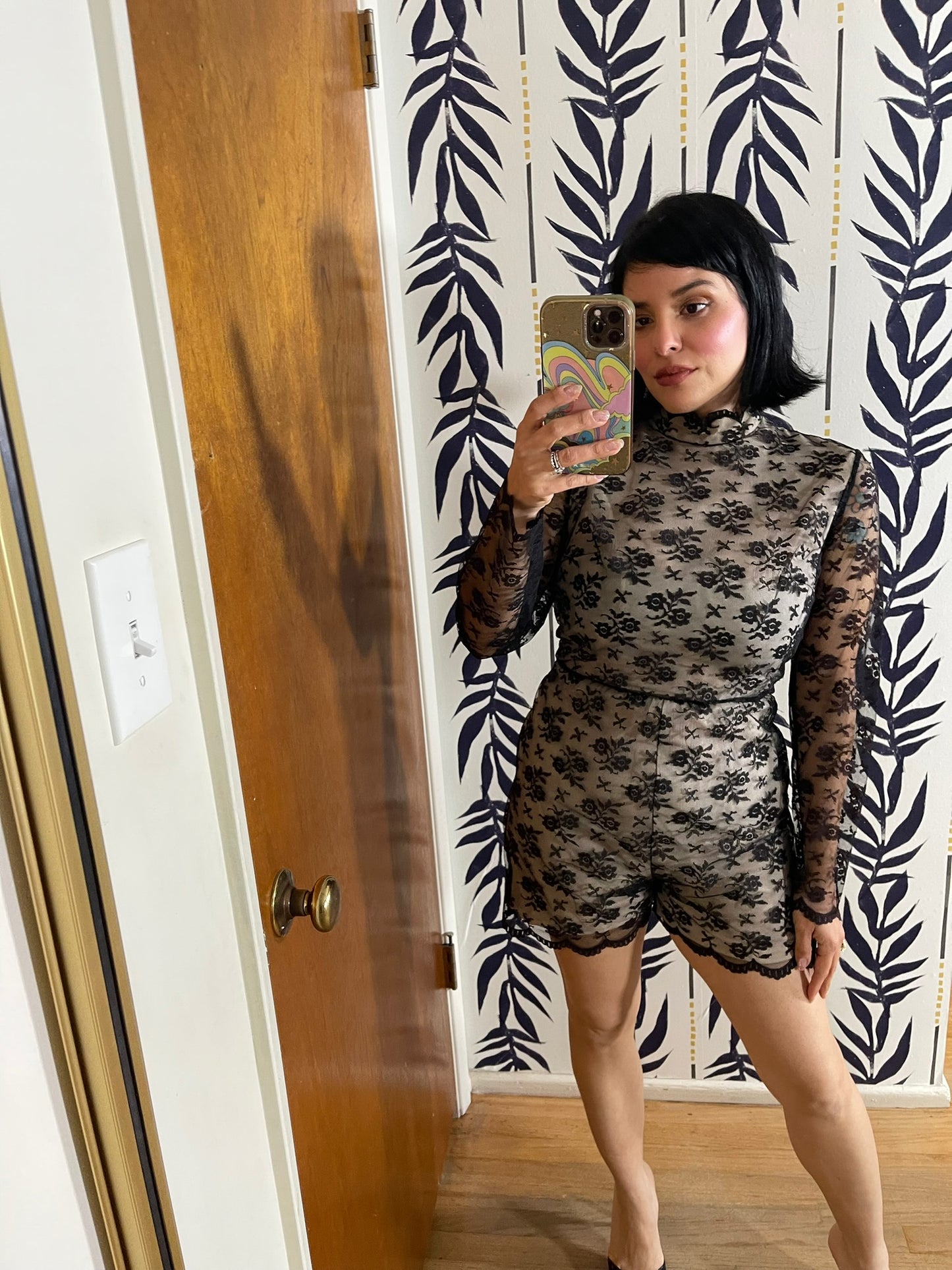 Vintage 70s "Daymor Couture" Black Lace Romper - Best Fits Size M