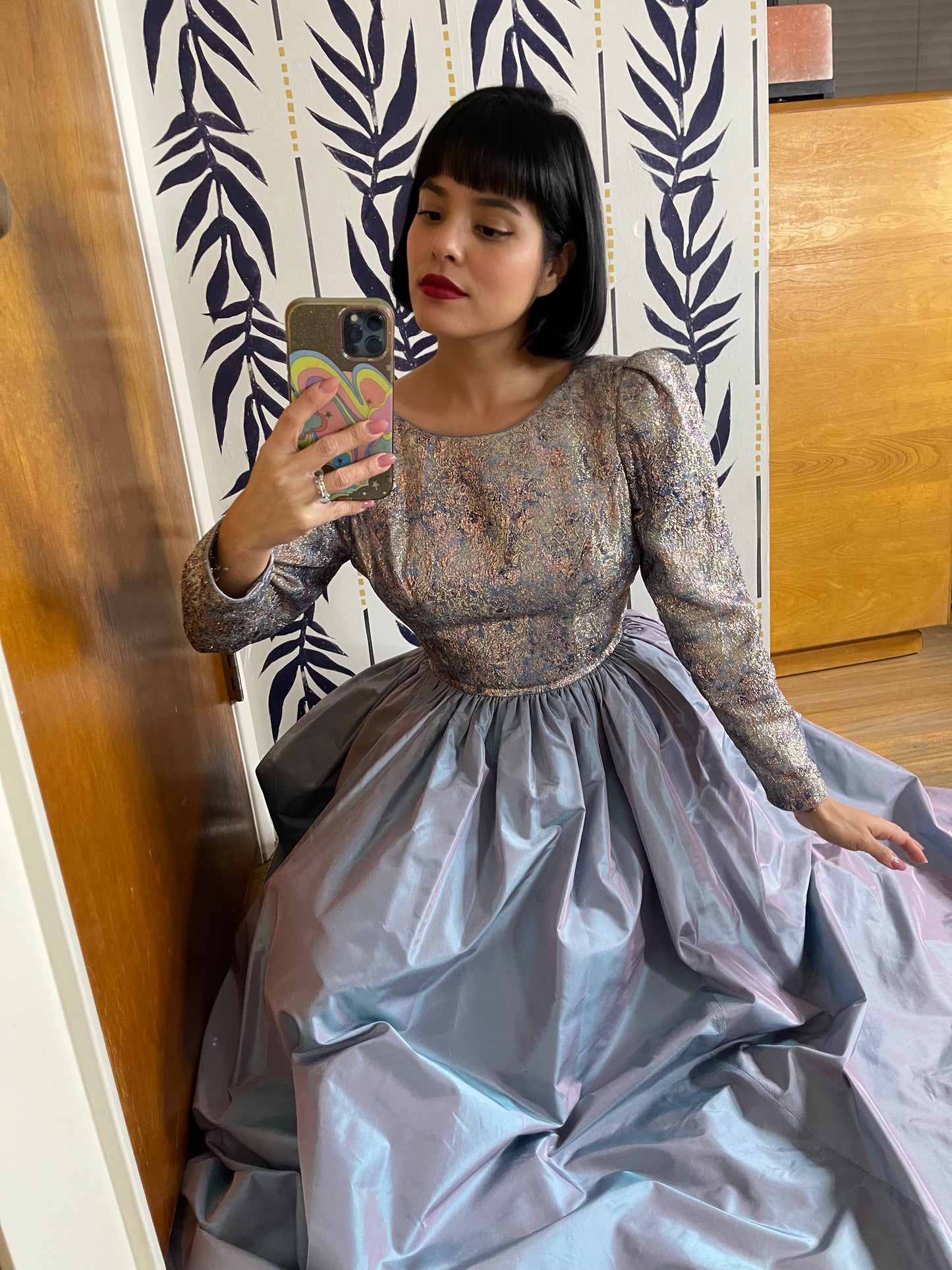 Vintage 50s 60s Metallic Dual Tone Ball Gown Best Fits Sizes XS-S