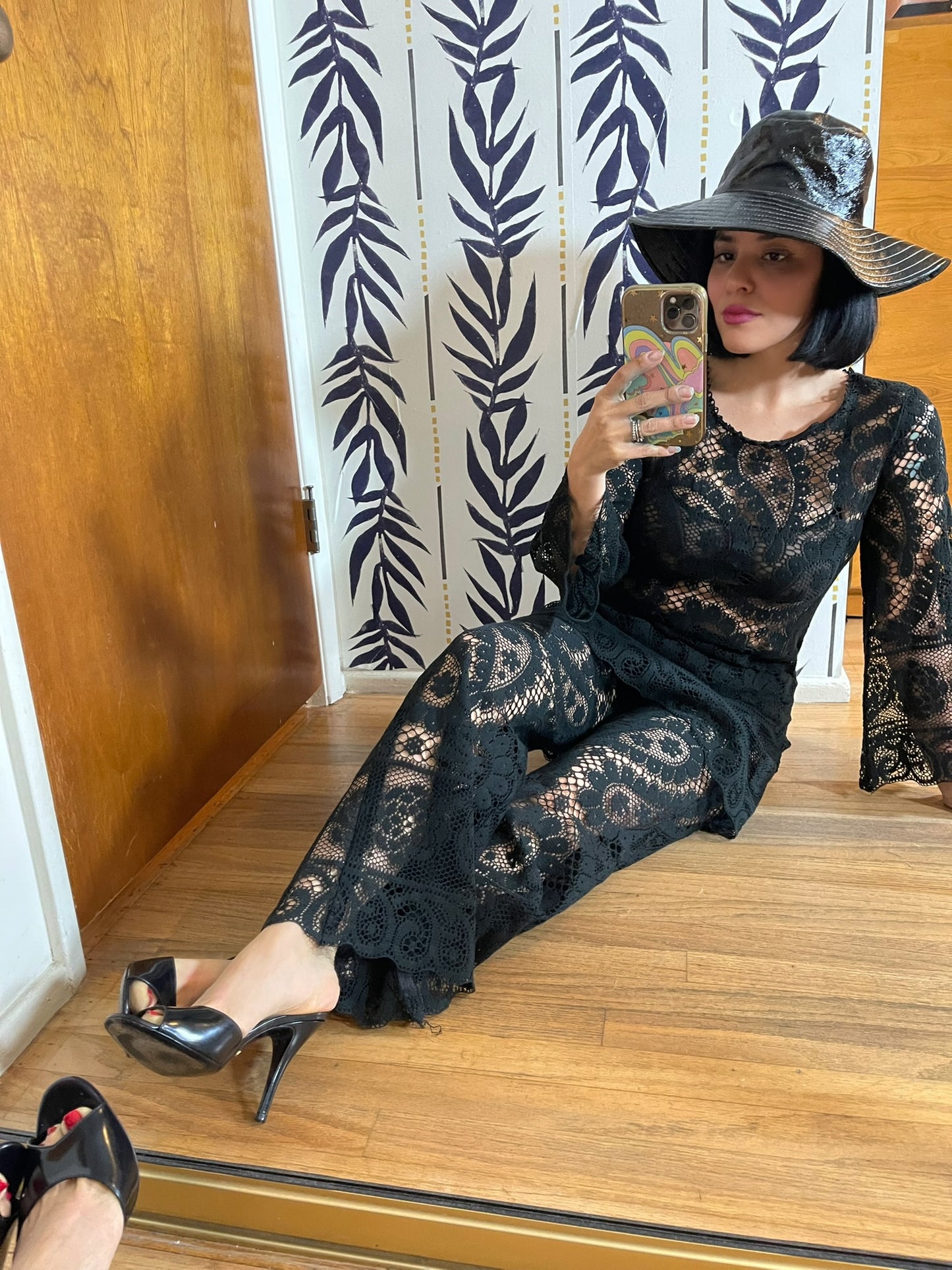 Vintage 60s 70s Black Lacey Pant Set - Best Fits Size S-M