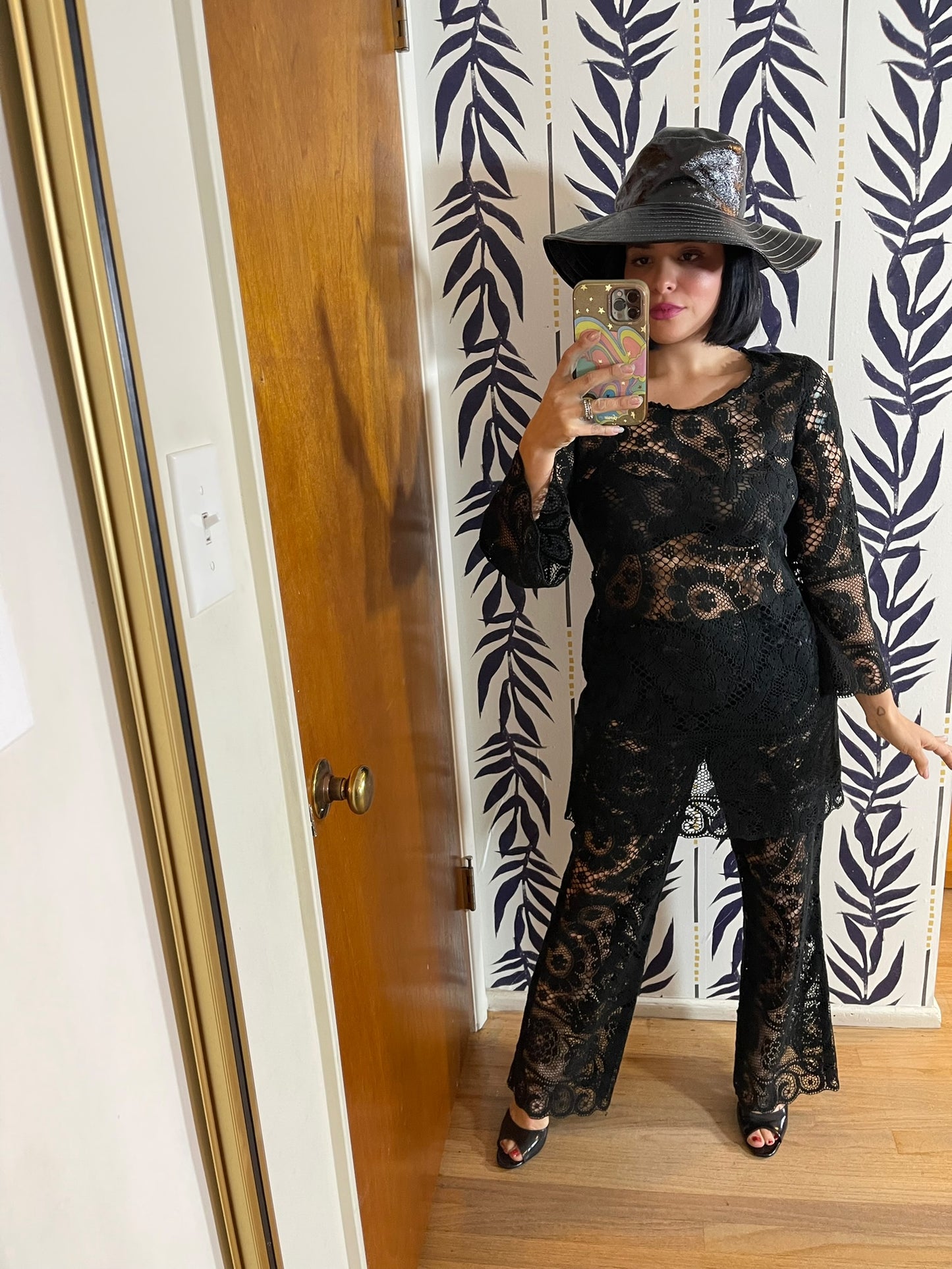 Vintage 60s 70s Black Lacey Pant Set - Best Fits Size S-M