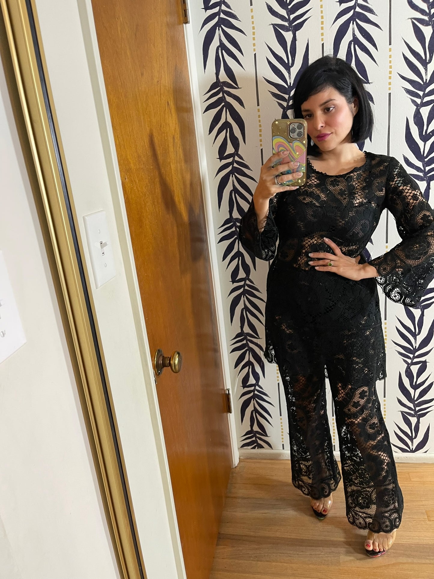 Vintage 60s 70s Black Lacey Pant Set - Best Fits Size S-M