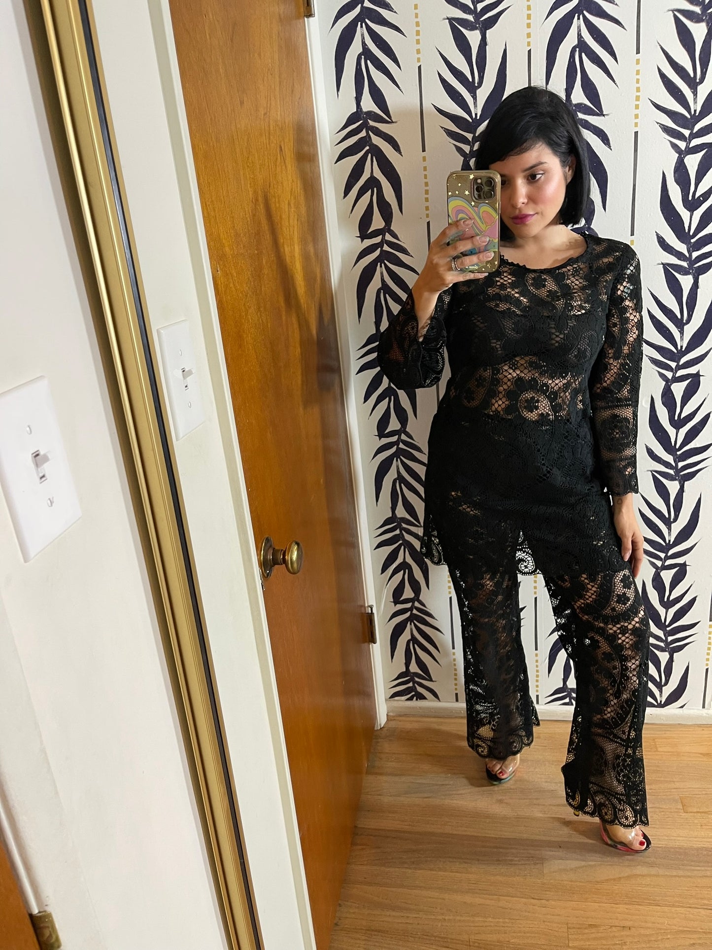 Vintage 60s 70s Black Lacey Pant Set - Best Fits Size S-M