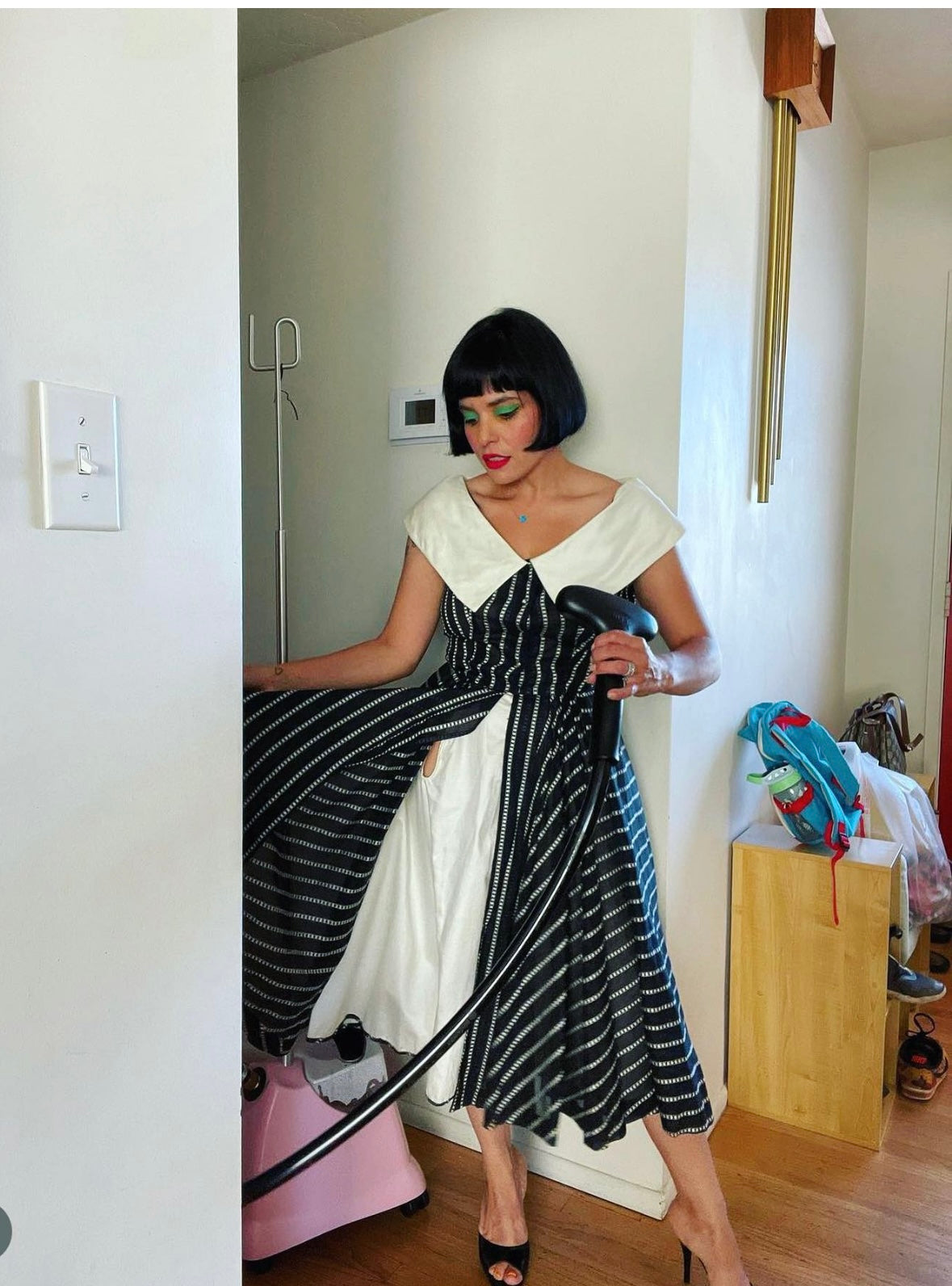 Vintage 50s / 60s Cotton Button Down Full Skirt Dress Fits Sizes XS-SM