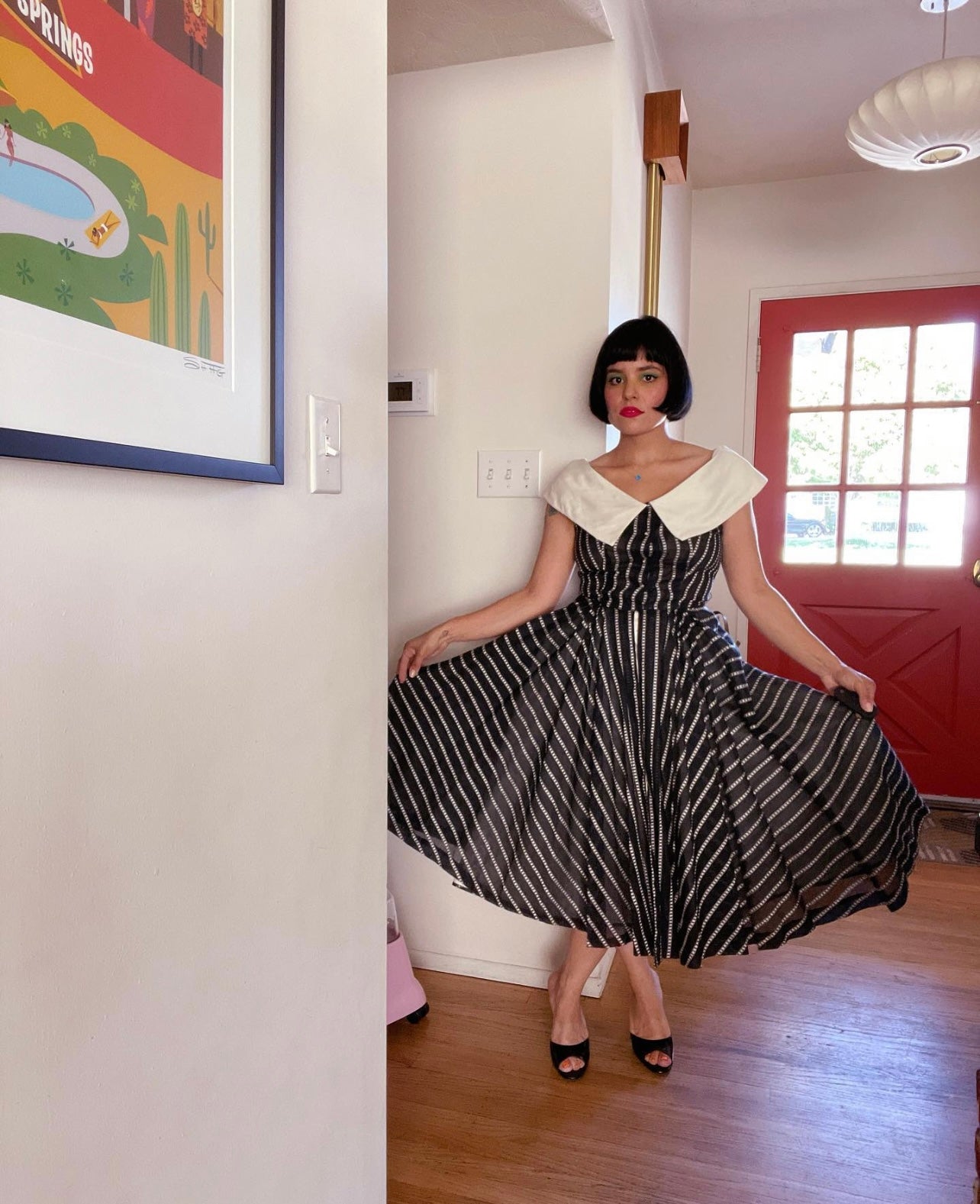 Vintage 50s / 60s Cotton Button Down Full Skirt Dress Fits Sizes XS-SM