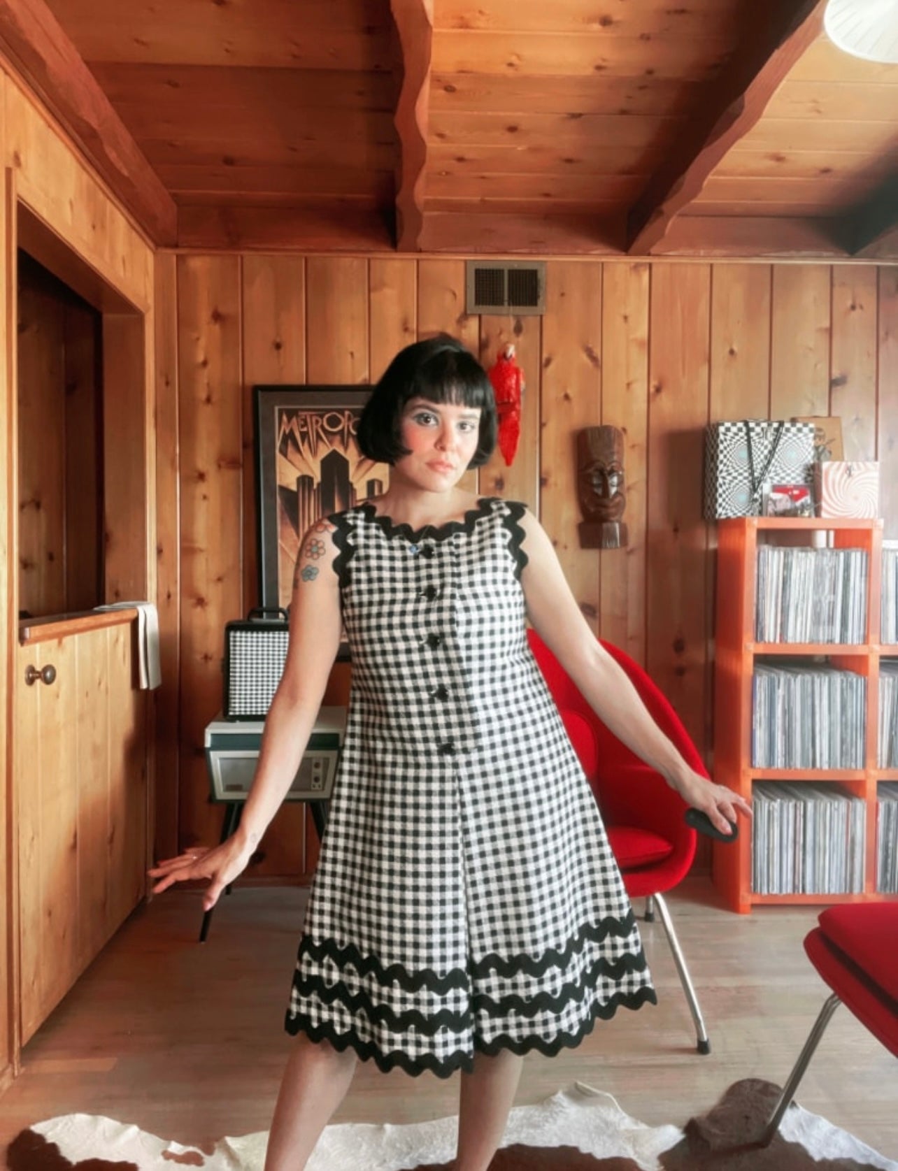 Vintage 60s Geoffrey Beene Black & White Gingham Dress Fits Sizes XS-SM