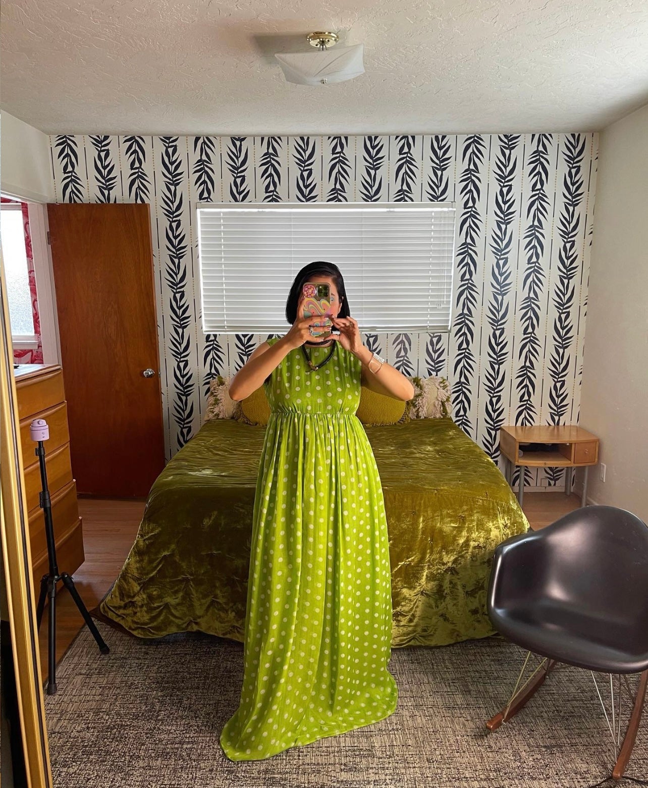 Vintage 60s / 70s Polka Dot Chiffon Empire Waist Maxi Dress fits sizes S-M