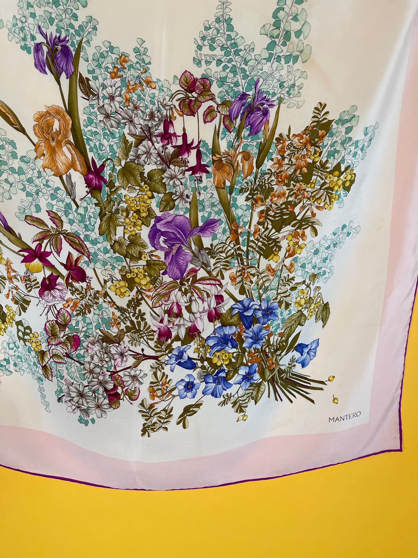 Vintage 80s Floral Garden "Mantero" Silk Scarf