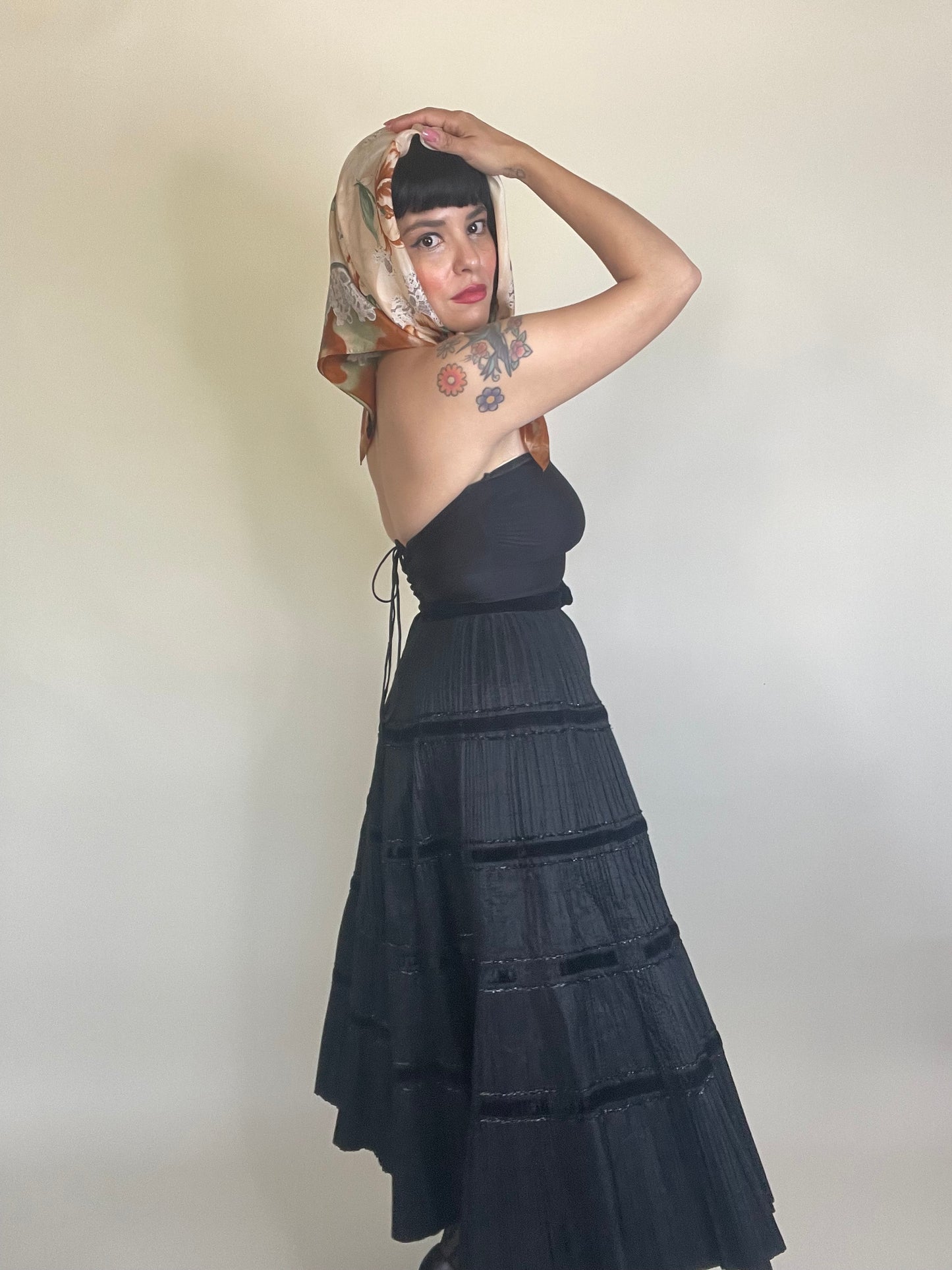 Vintage 70s / 80s Silk Lace Floral Print Scarf