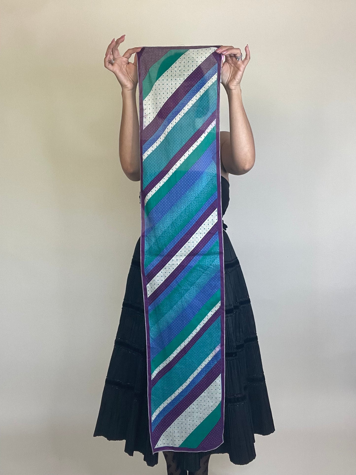 Vintage 60s / 70s Light Cotton Striped Dot Scarf One Size