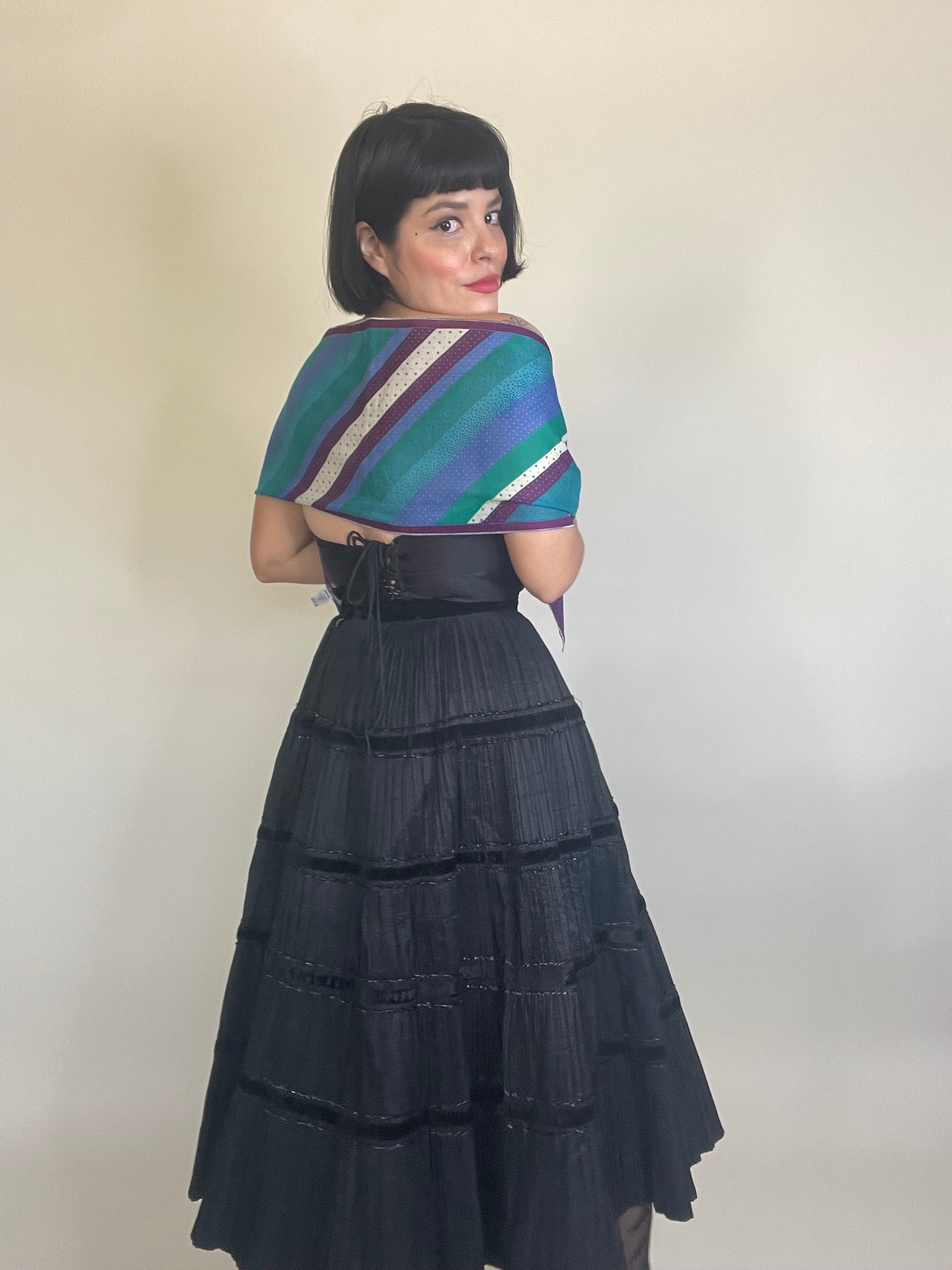 Vintage 60s / 70s Light Cotton Striped Dot Scarf One Size