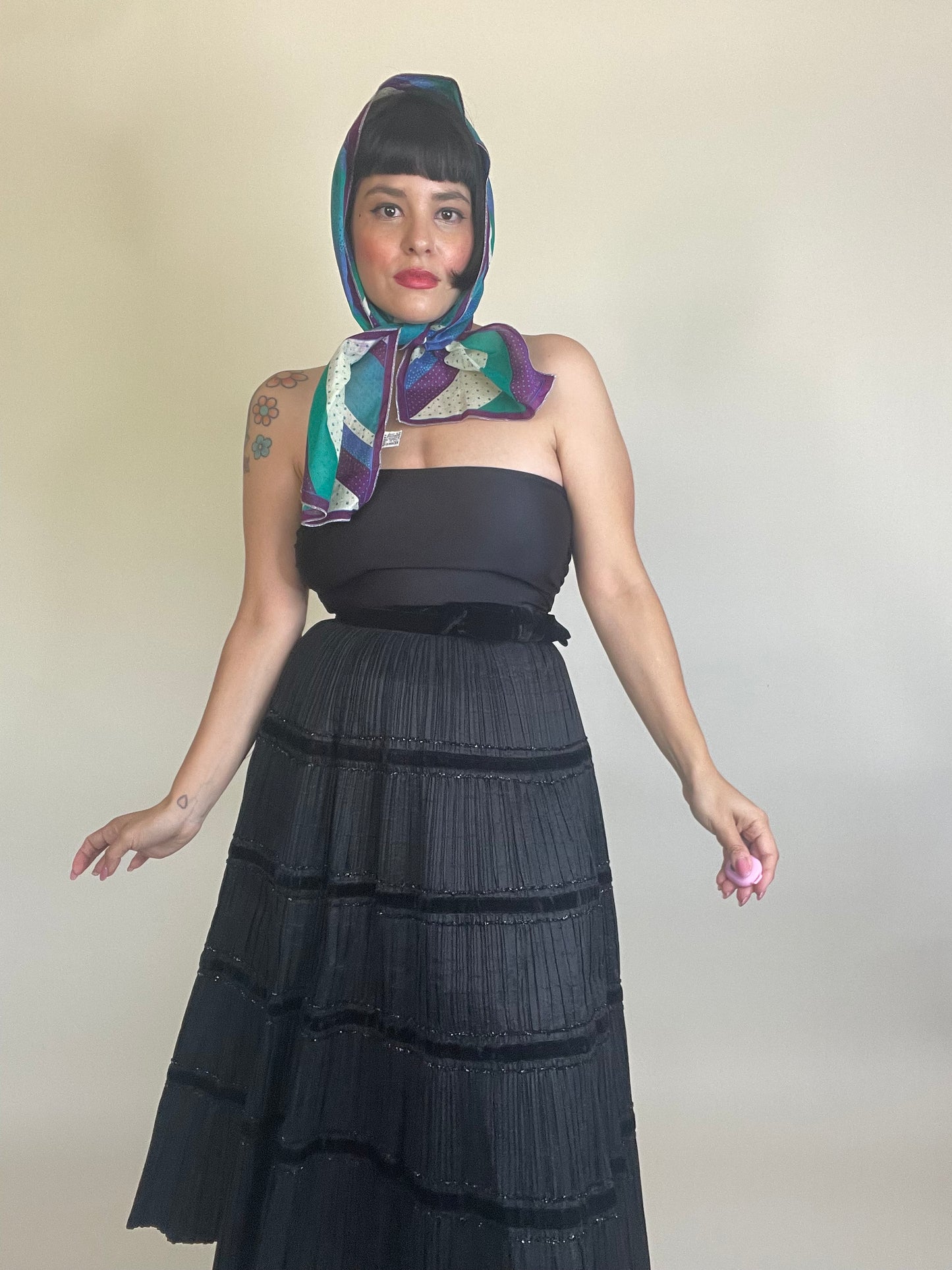 Vintage 60s / 70s Light Cotton Striped Dot Scarf One Size