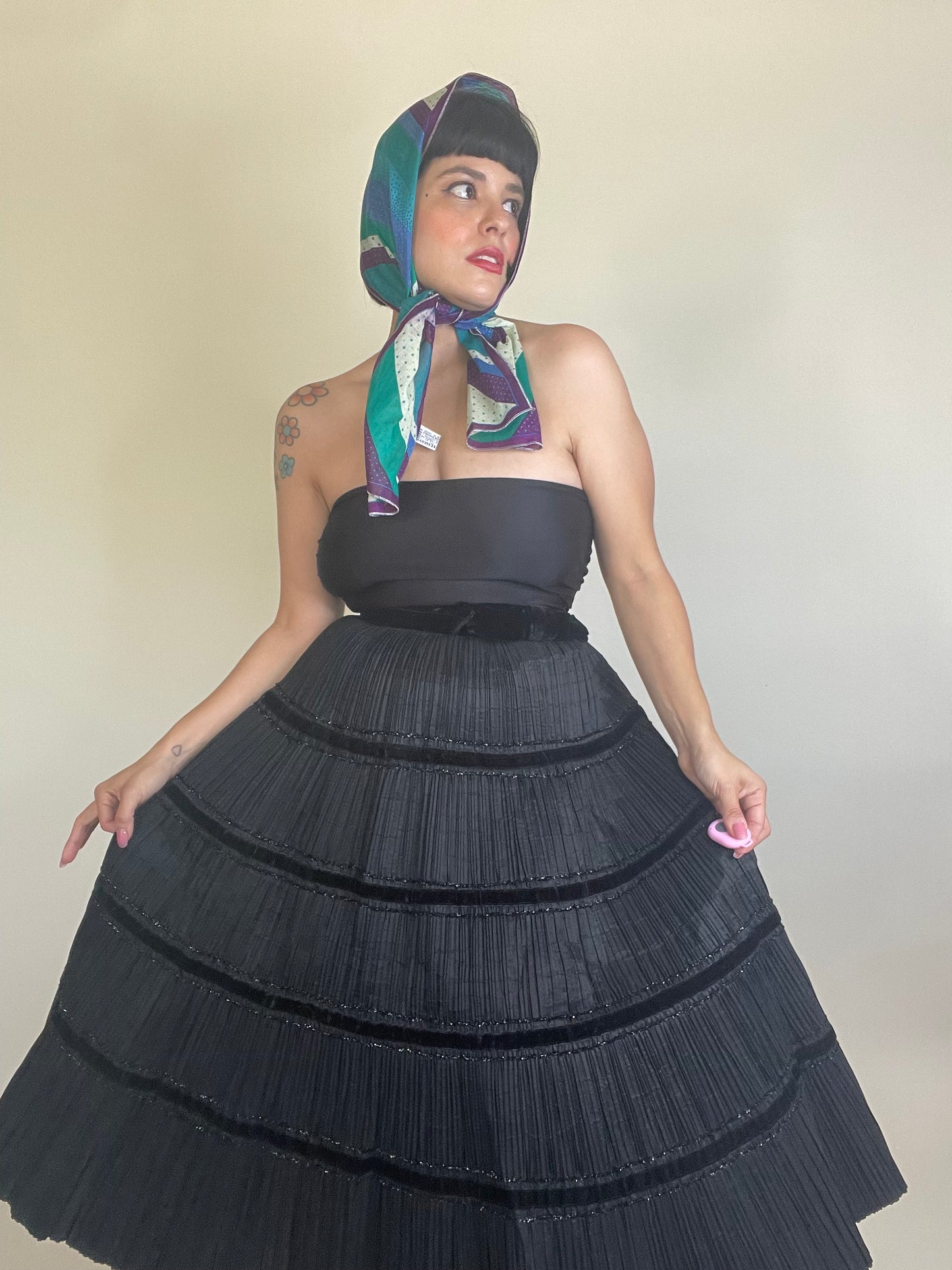 Vintage 60s / 70s Light Cotton Striped Dot Scarf One Size