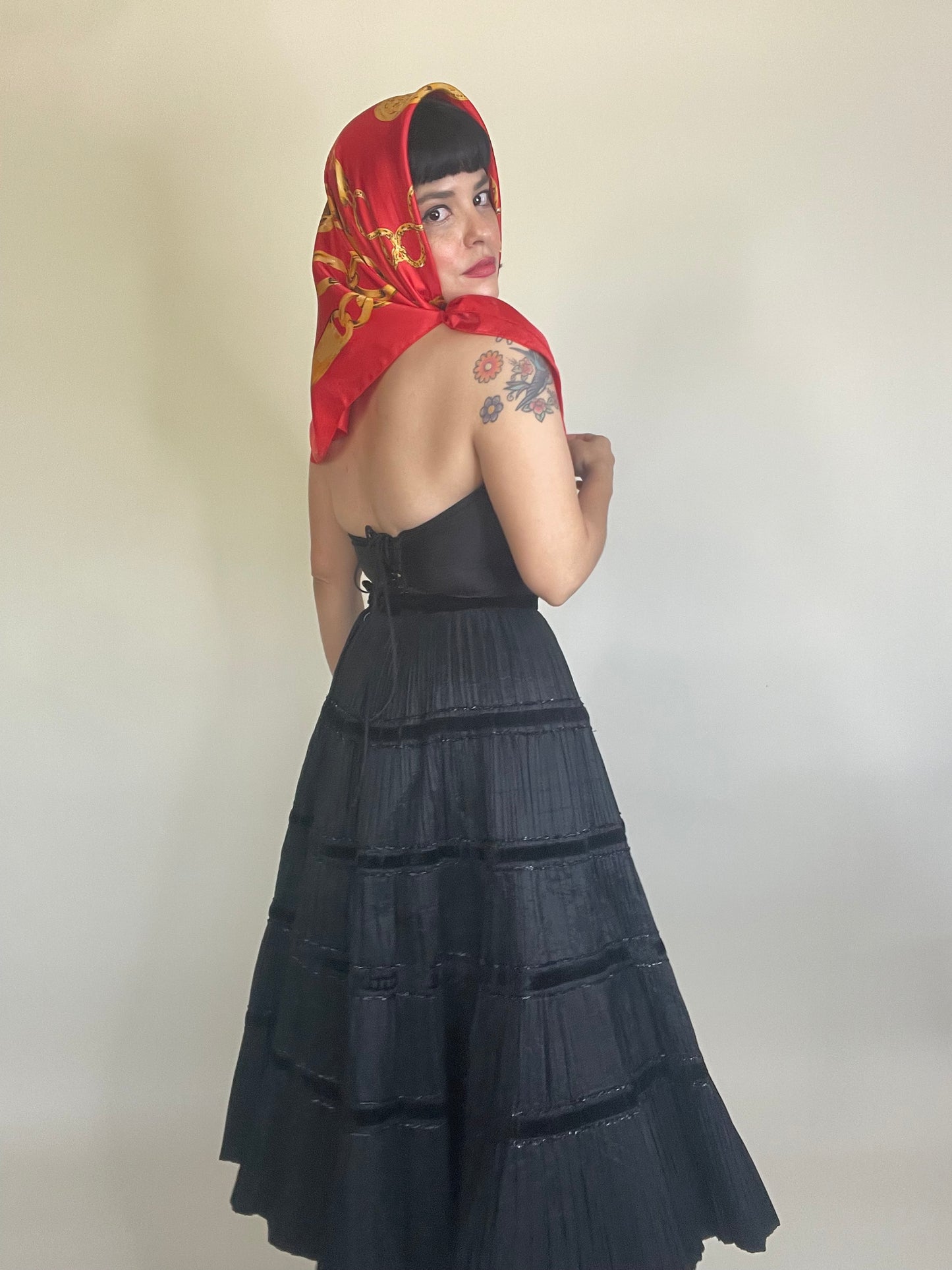 Vintage 80s Silk Gold Chain Novelty Print Scarf