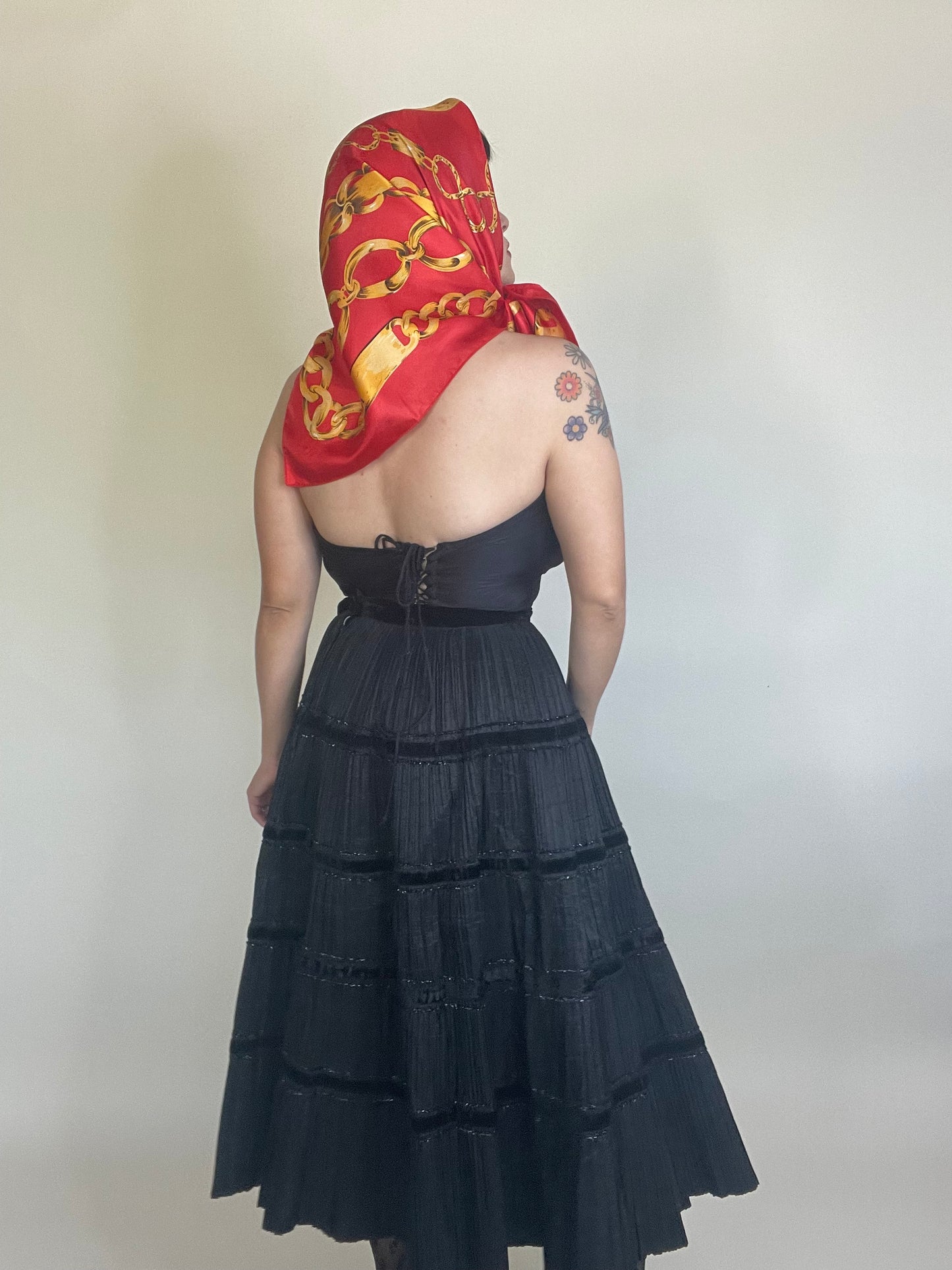 Vintage 80s Silk Gold Chain Novelty Print Scarf