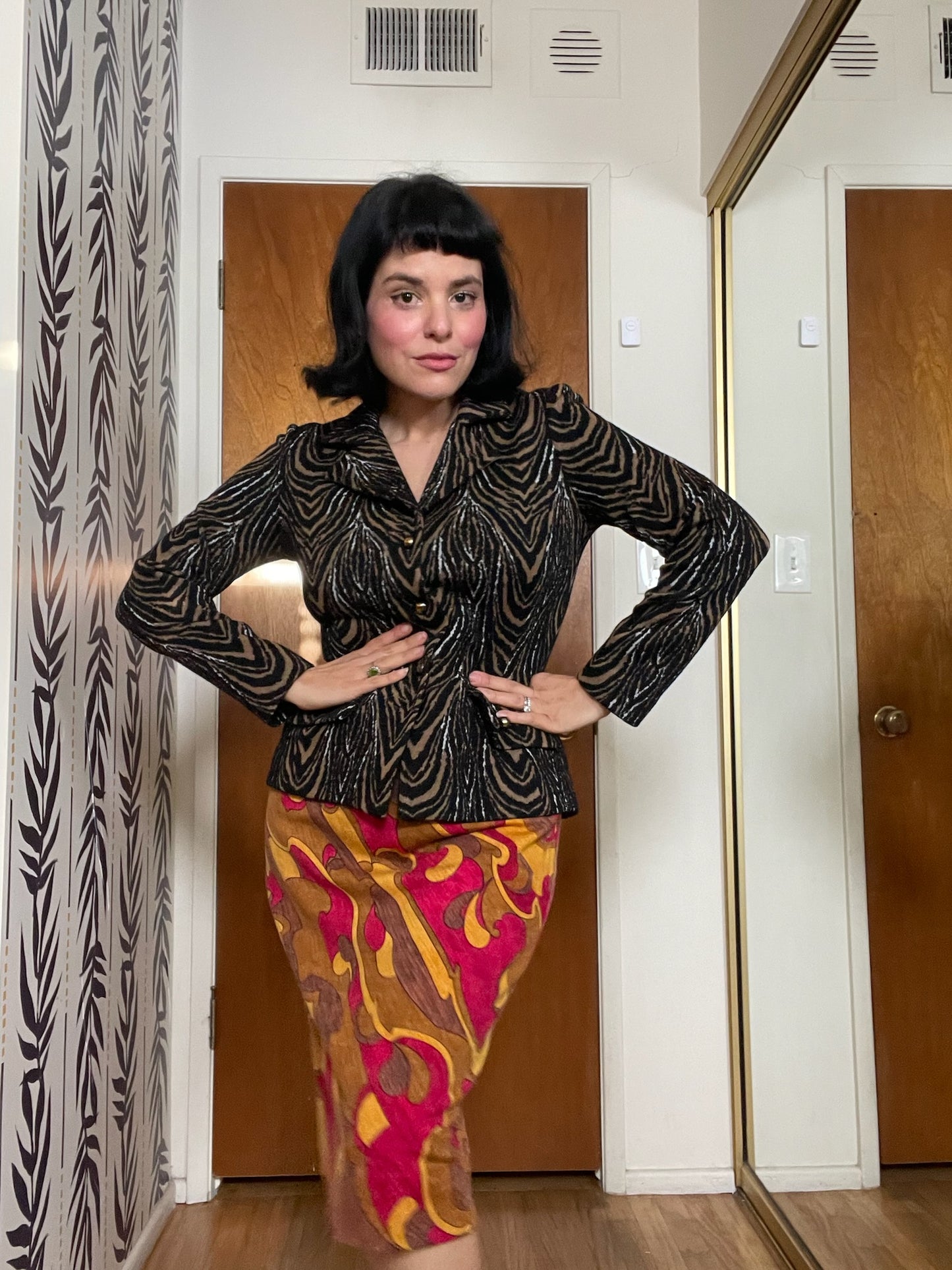 Vintage 60s "Kimberly Knits" Tiger Print 2-Piece Skirt Set - Best Fits Size XS-M