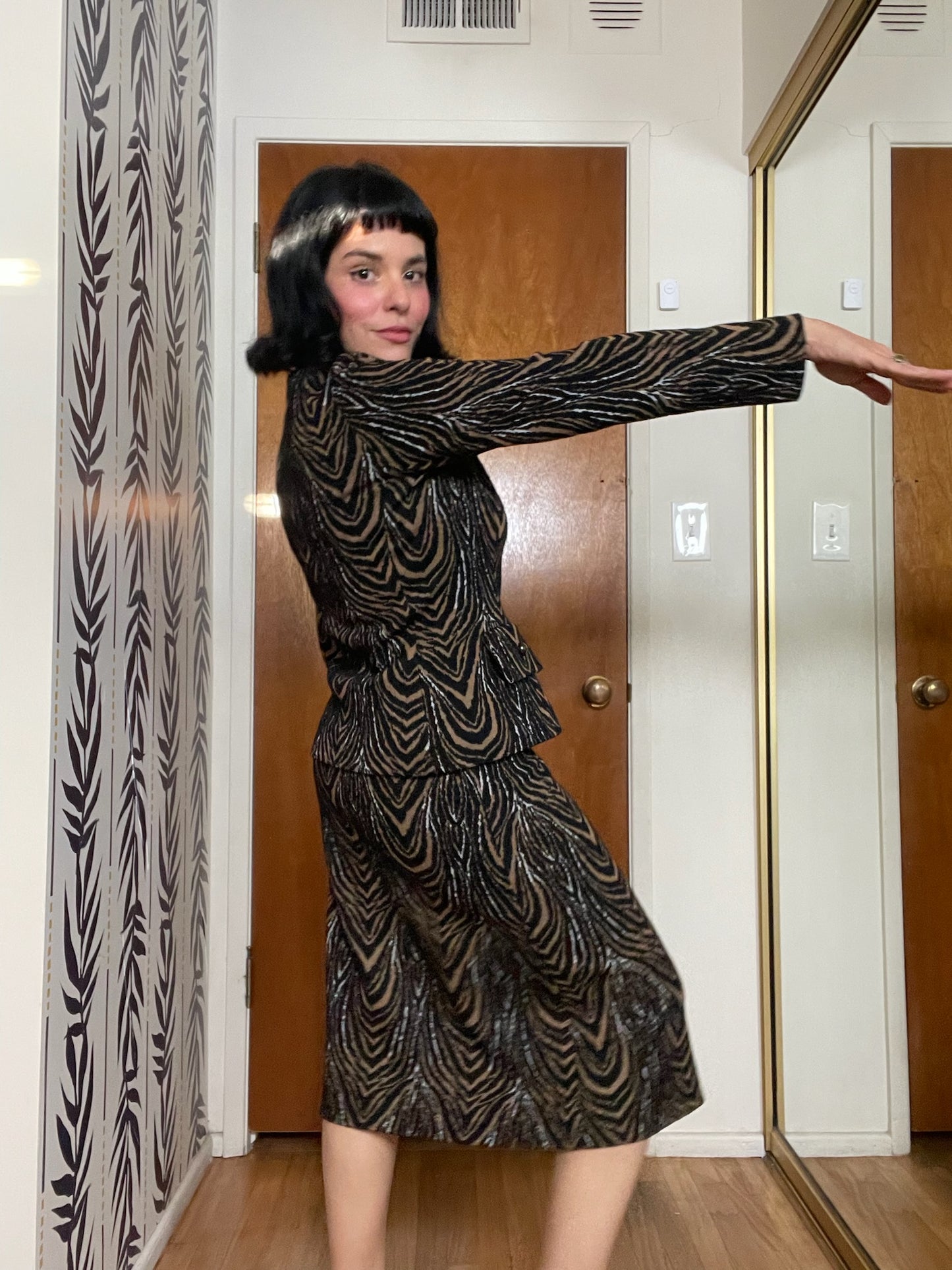 Vintage 60s "Kimberly Knits" Tiger Print 2-Piece Skirt Set - Best Fits Size XS-M