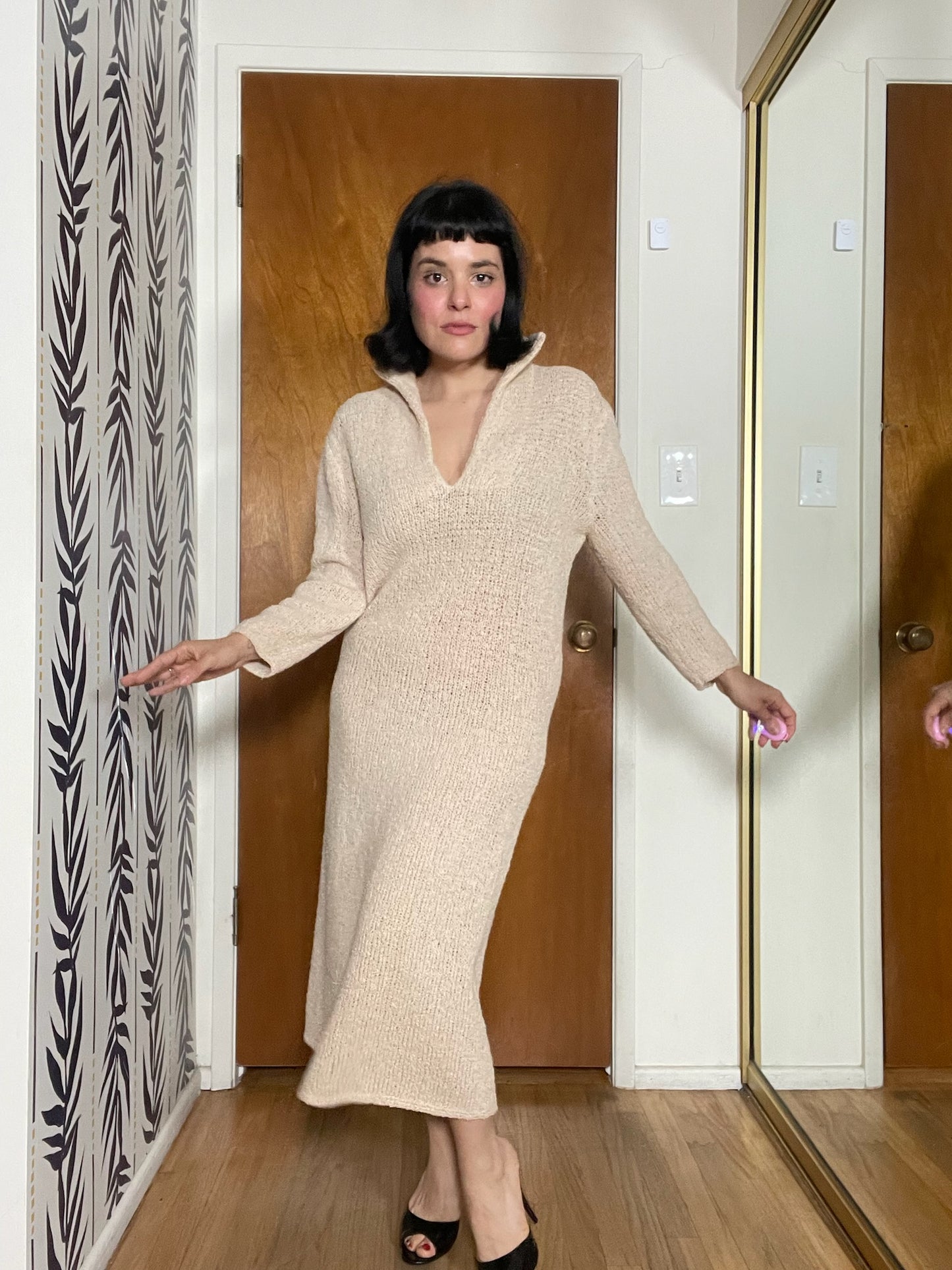 Vintage 60s "Adolfo for Saks Fifth Avenue" Oatmeal Knit Dress - Best Fits Size S-L, Possible XL