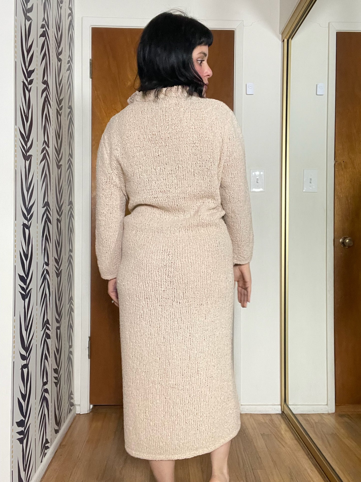 Vintage 60s "Adolfo for Saks Fifth Avenue" Oatmeal Knit Dress - Best Fits Size S-L, Possible XL