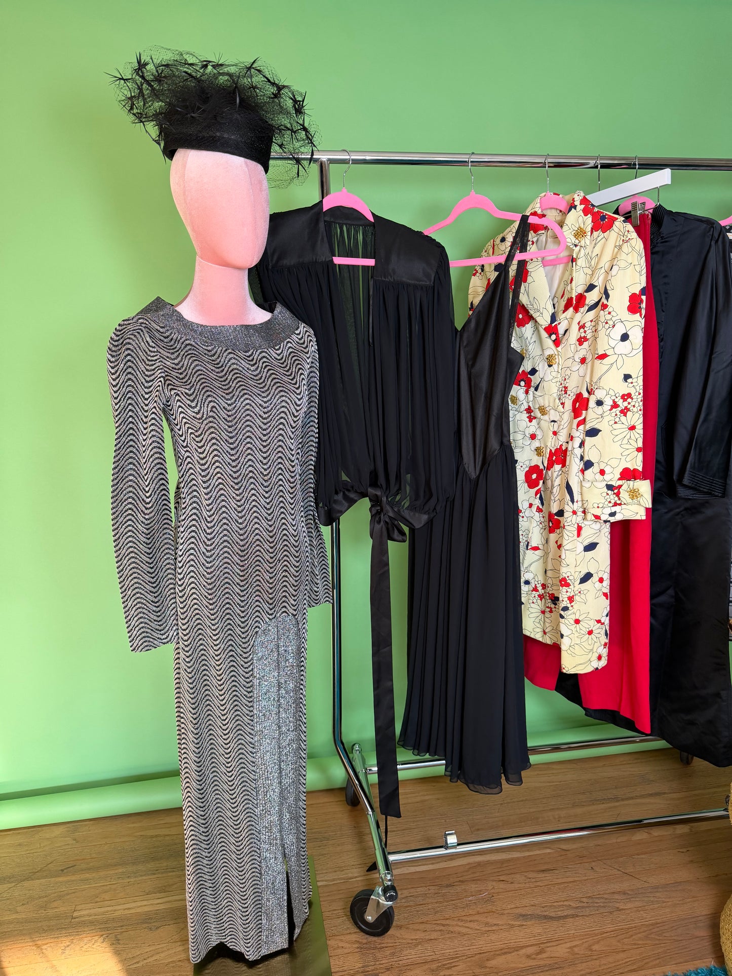 60s Silver Lurex Op Art Design Gown Fits XS-M