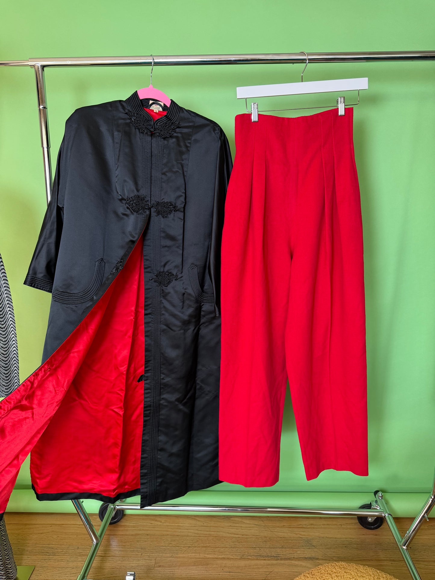 50s Dynasty Black Satin with Red Lining Coat S-L