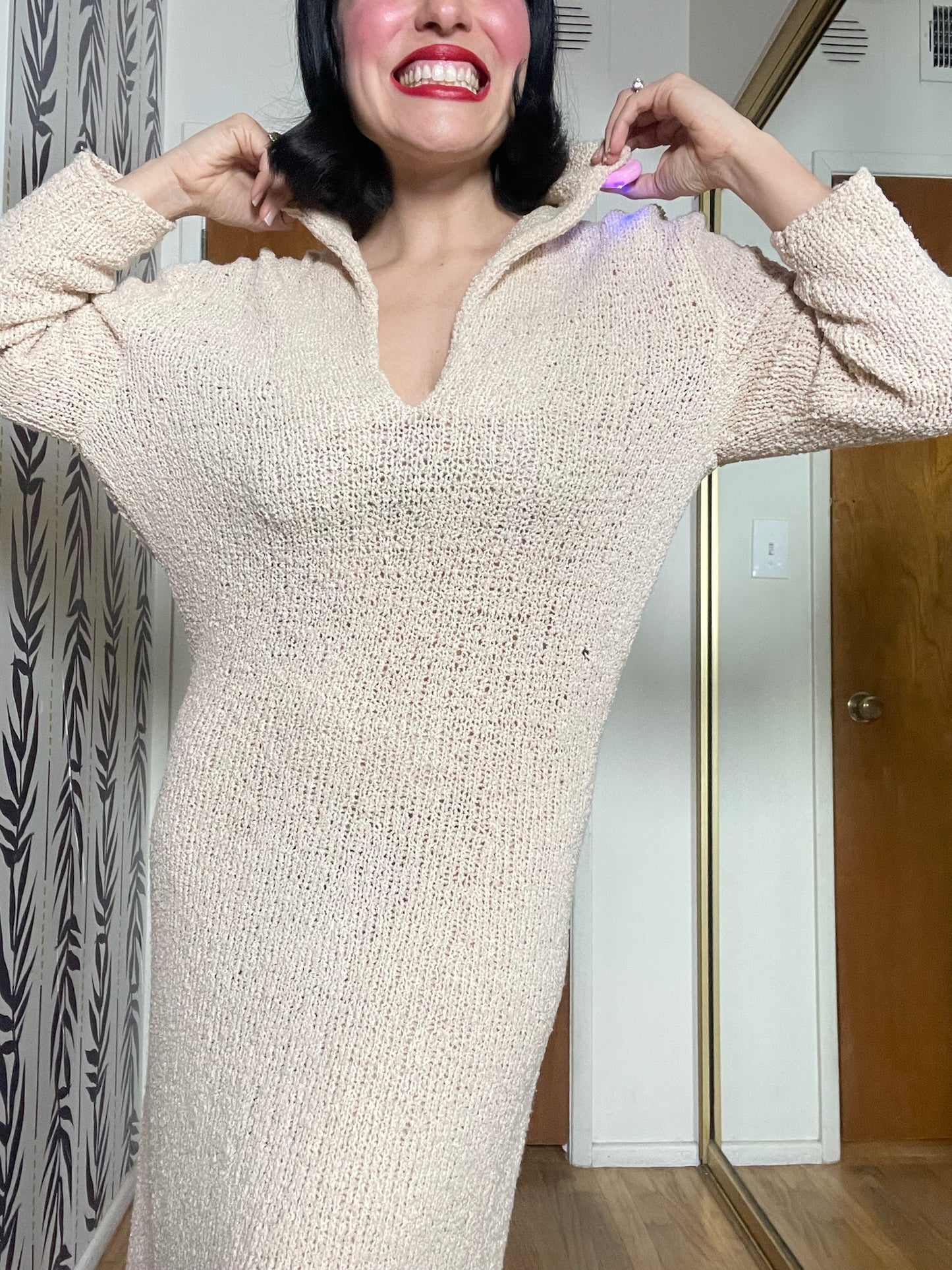 Vintage 60s "Adolfo for Saks Fifth Avenue" Oatmeal Knit Dress - Best Fits Size S-L, Possible XL