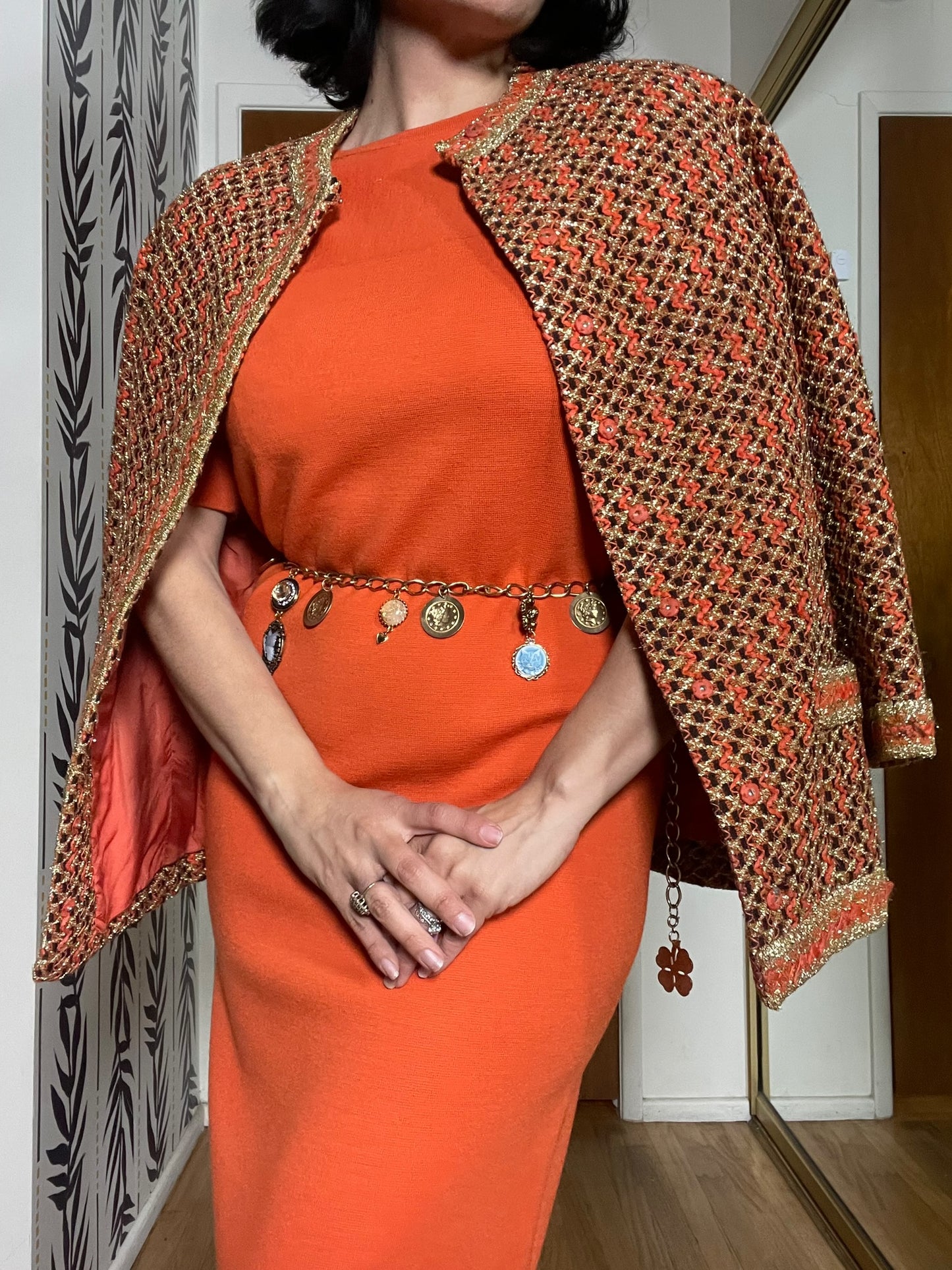 Vintage 60s "Marie-Martine Paris" Orange & Gold Jacket - Best Fits Size XS-M