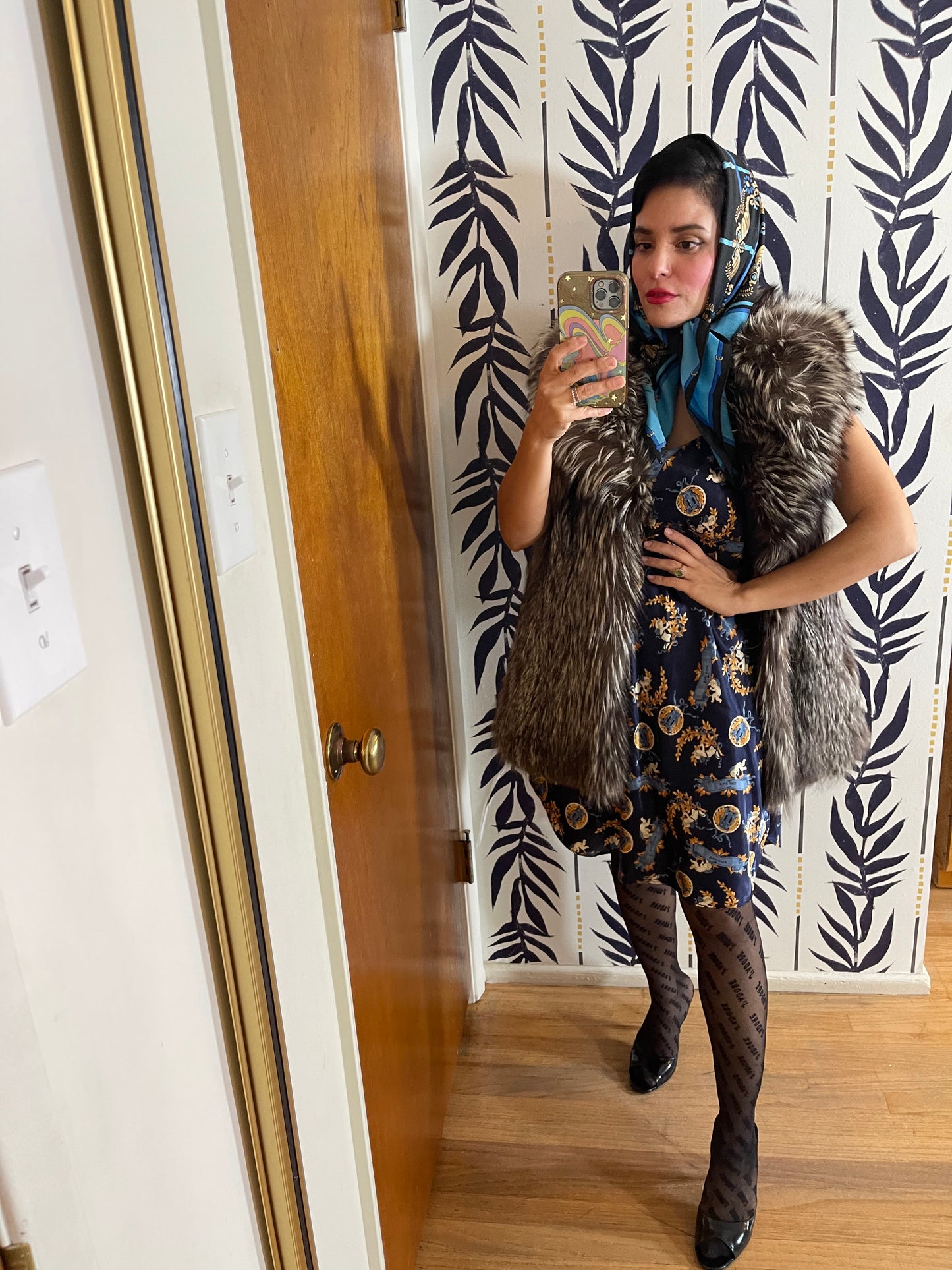 Vintage Y2K "Flanniel" Cherub Angel Print Satin Silk Shift Dress Best Fits Size S-M