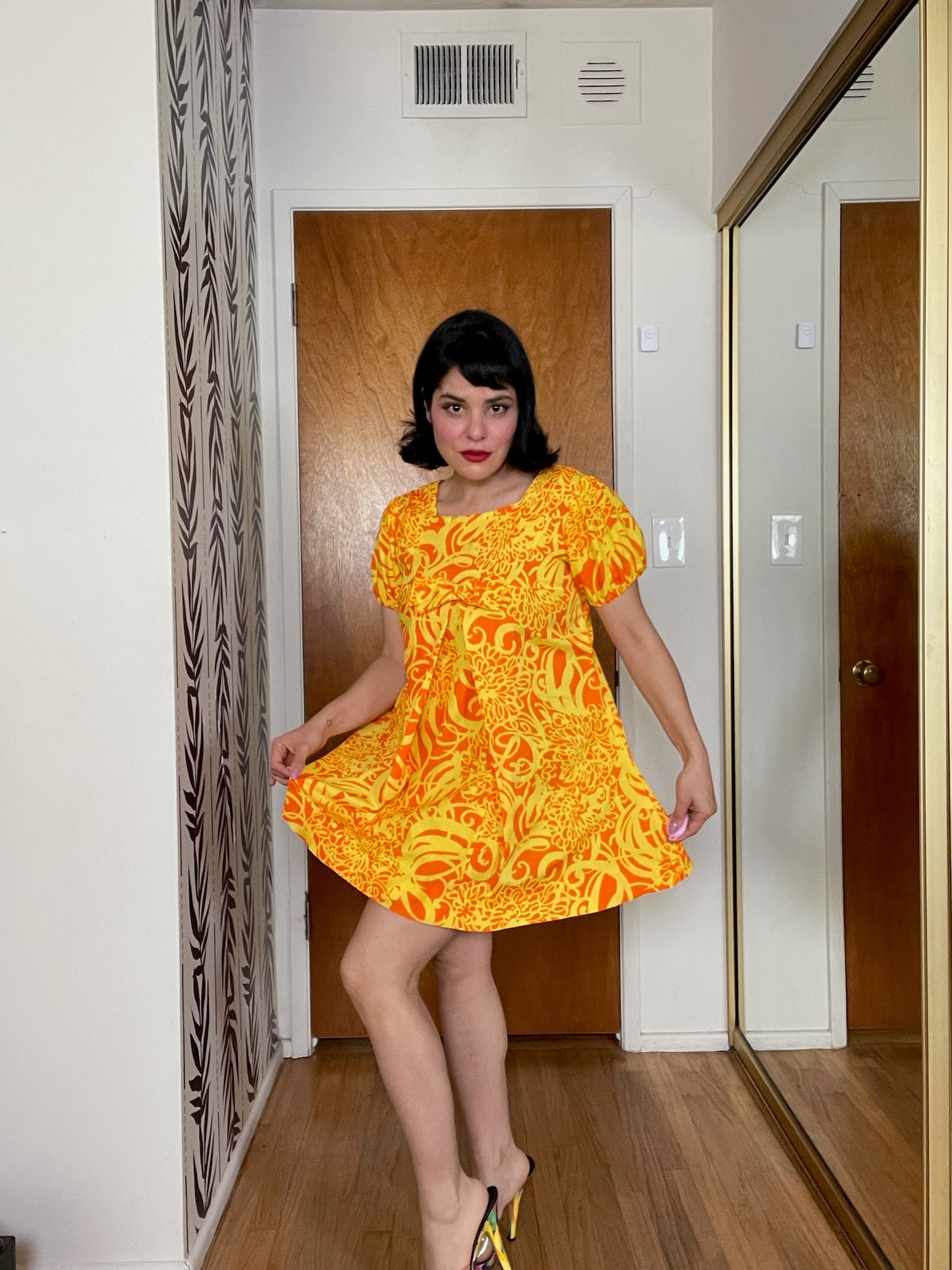 Vintage 60s Yellow And Orange Baby Doll Dress - Best Fits Size XS-S, Possible M
