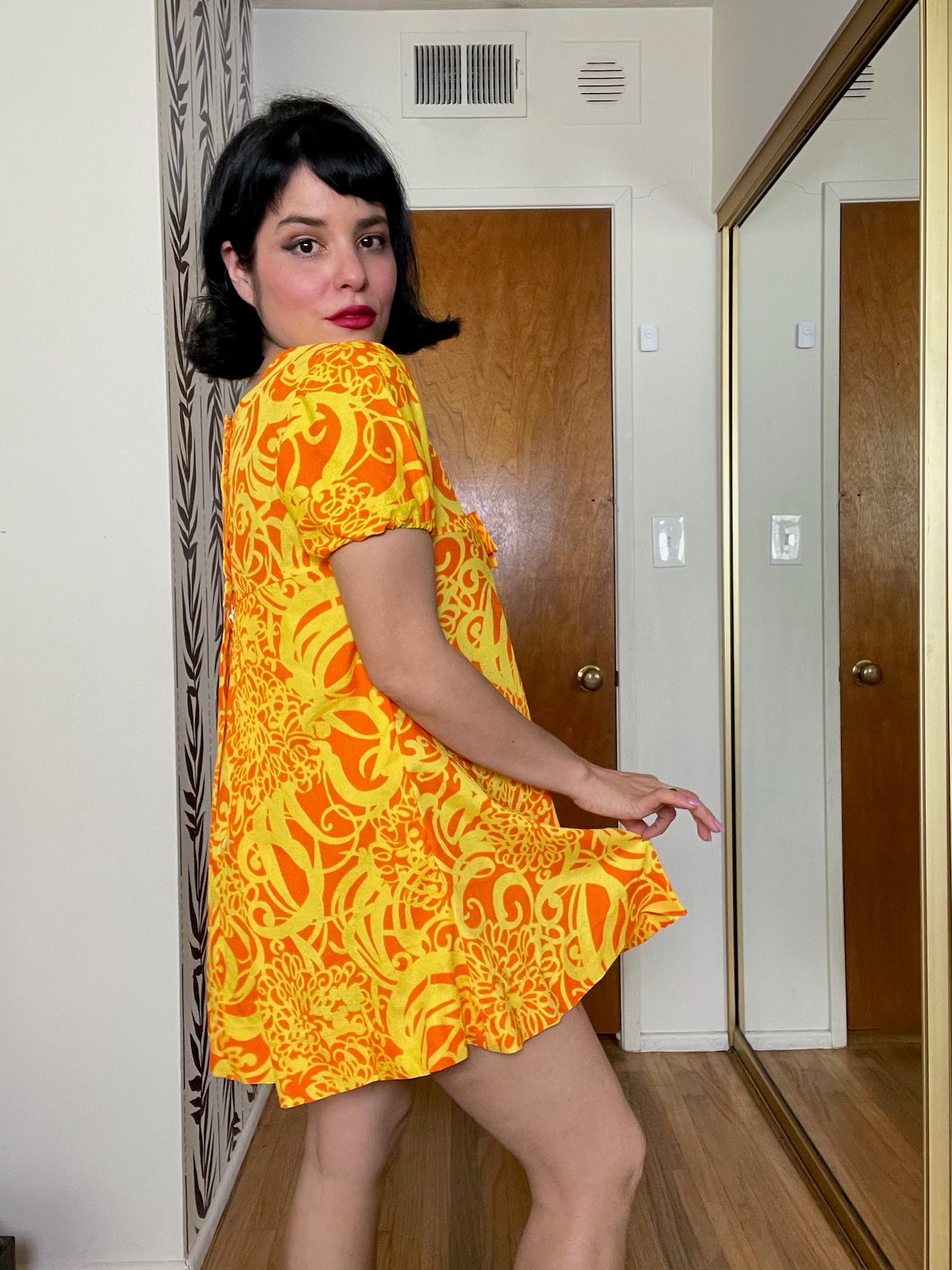 Vintage 60s Yellow And Orange Baby Doll Dress - Best Fits Size XS-S, Possible M