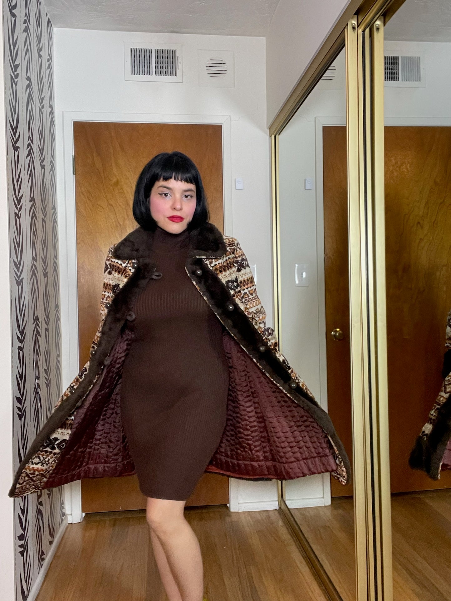 Vintage 80s 90s "Moda International" Brown Knit Bodycon Dress - Fits Size XS-M