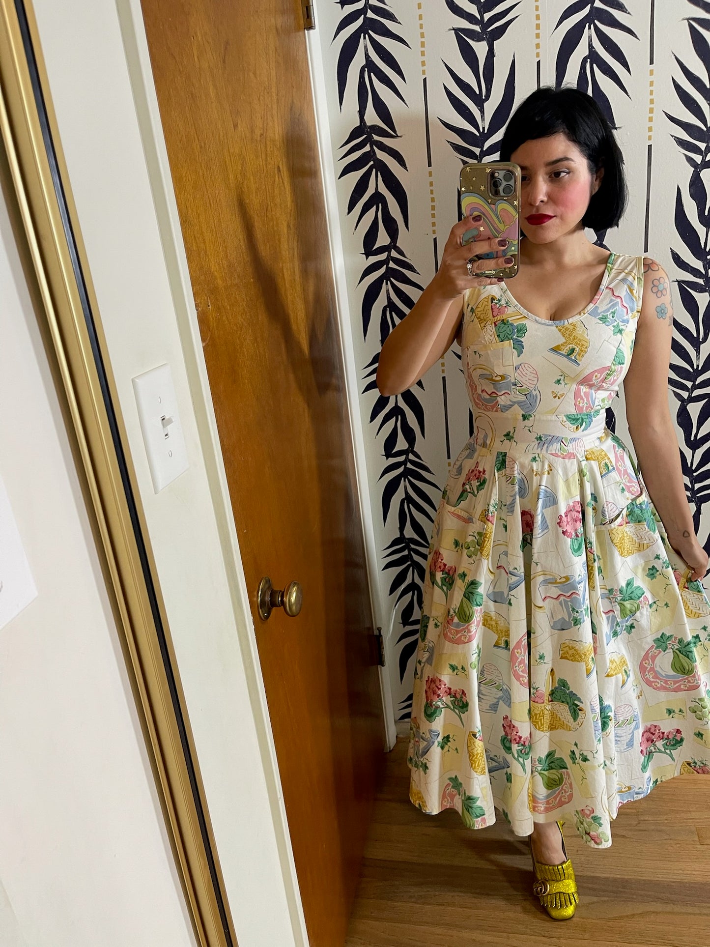 Vintage 80s "Karen Alexander" Picnic Basket Print Dress - Best Fits Size XS-S