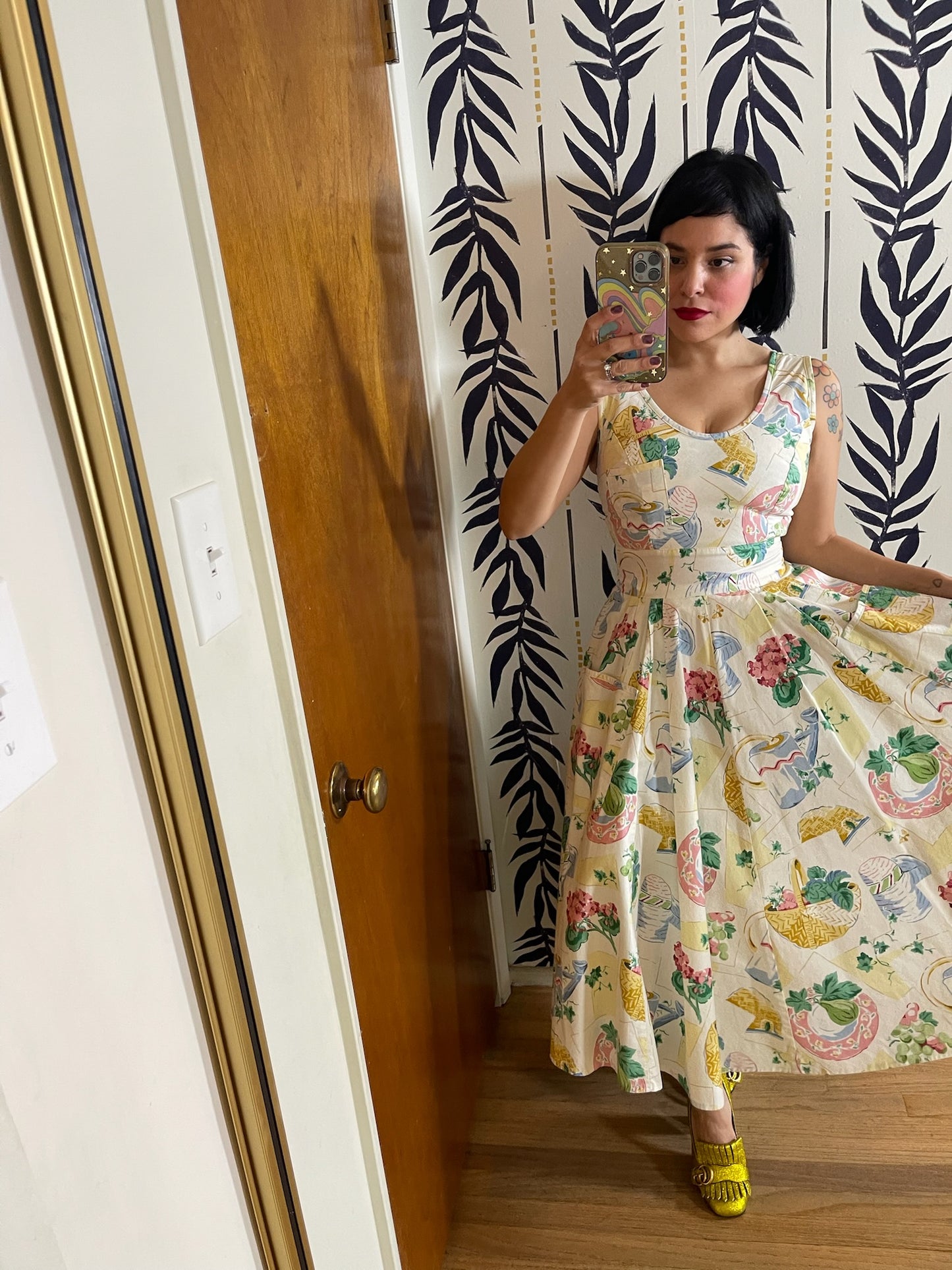 Vintage 80s "Karen Alexander" Picnic Basket Print Dress - Best Fits Size XS-S