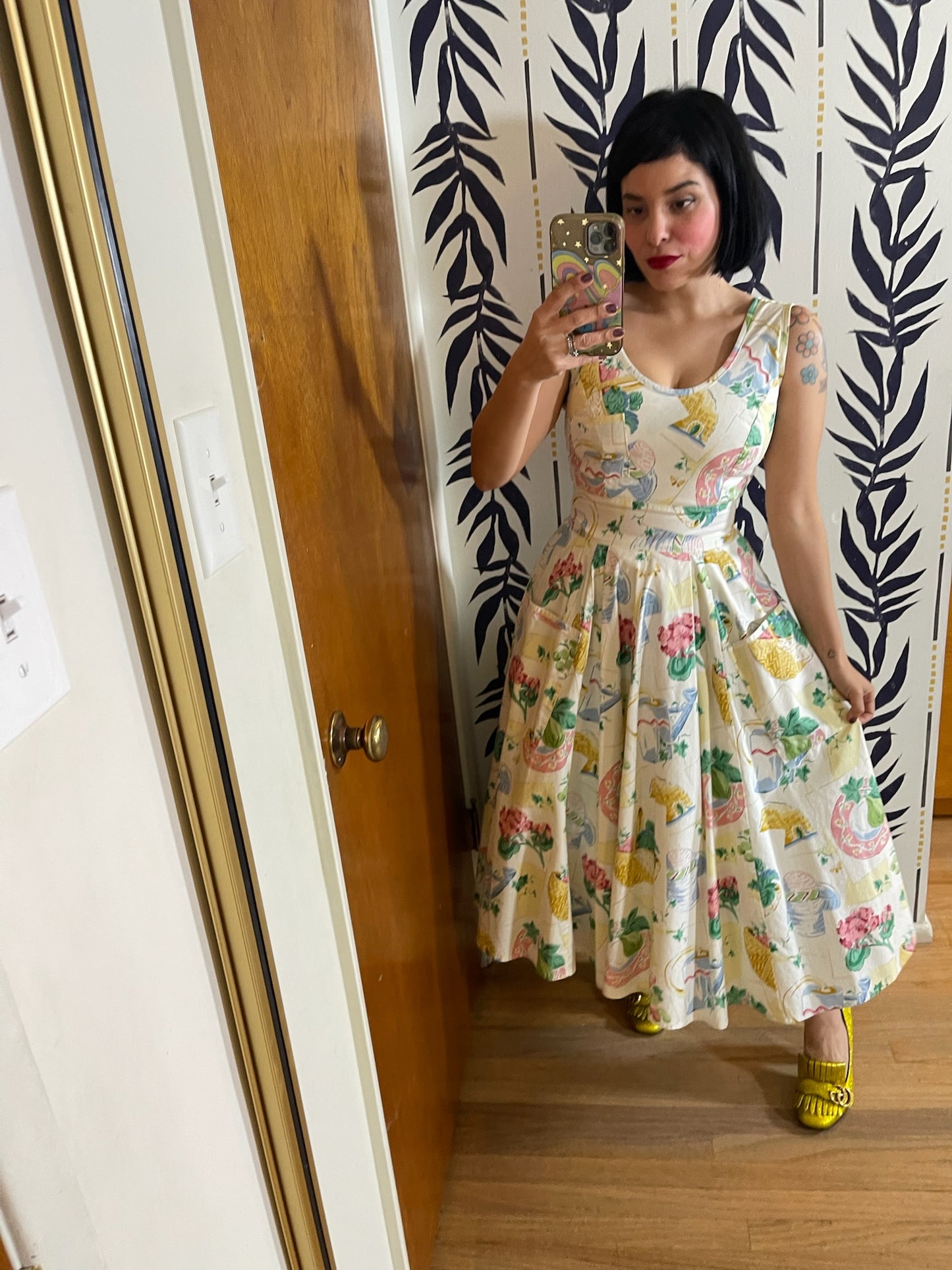 Vintage 80s "Karen Alexander" Picnic Basket Print Dress - Best Fits Size XS-S