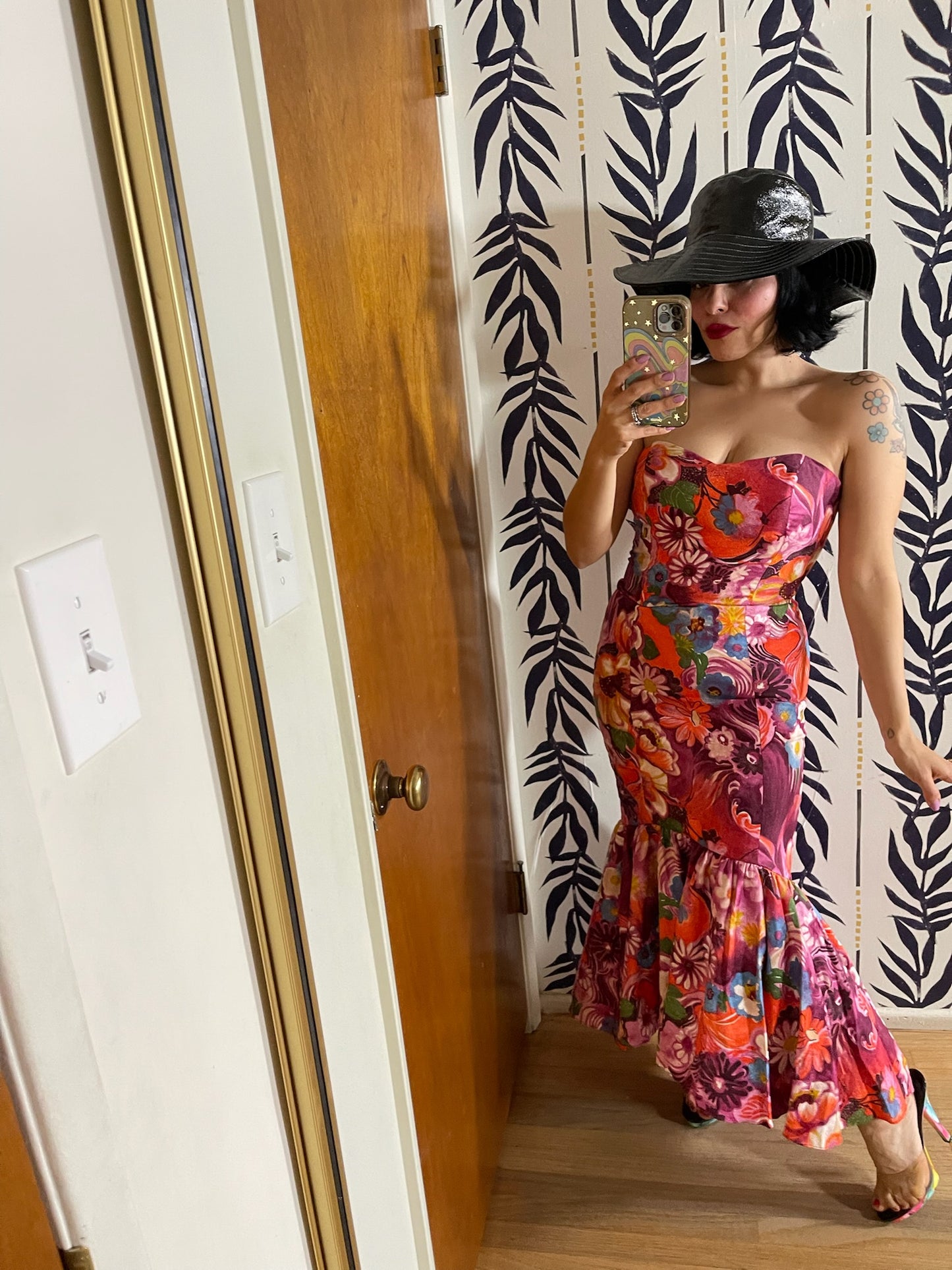 Vintage 60s Strapless Floral Print Mermaid Dress - Best Fits Size XS-S