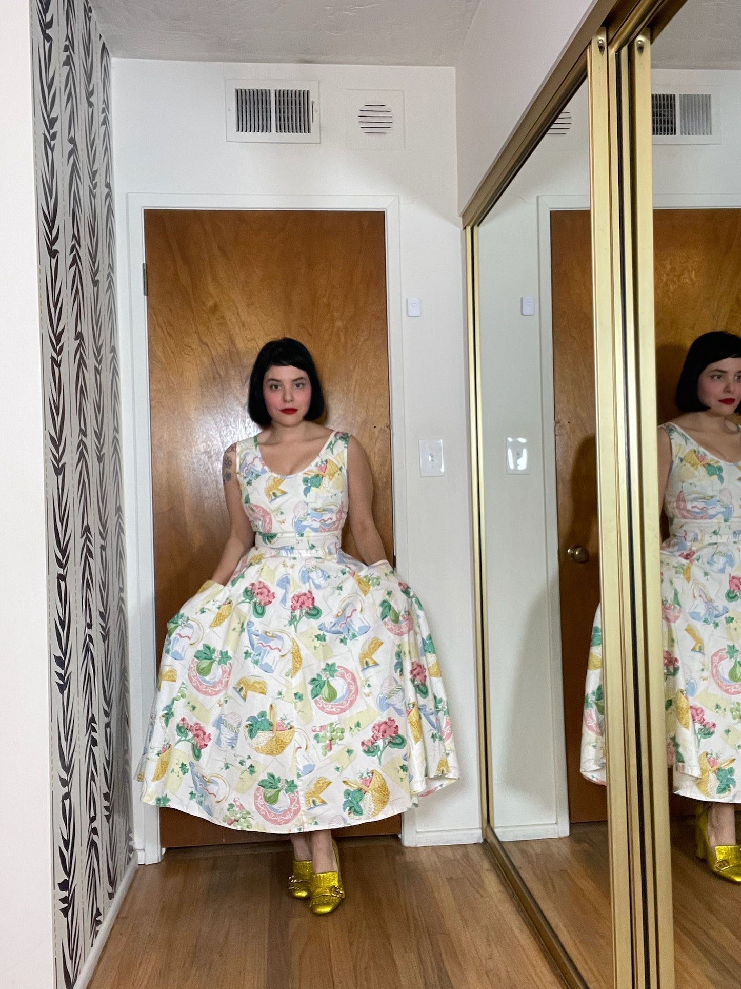 Vintage 80s "Karen Alexander" Picnic Basket Print Dress - Best Fits Size XS-S