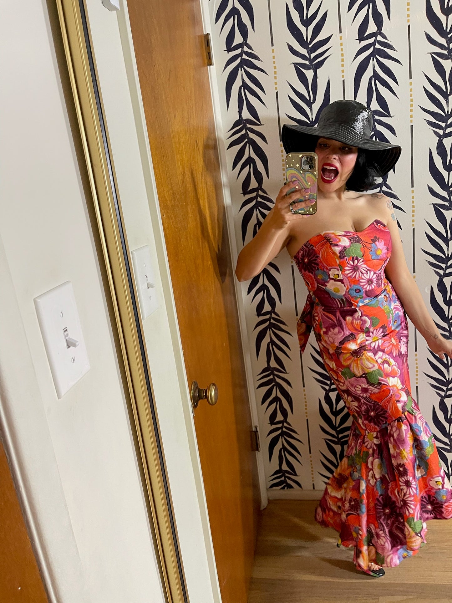 Vintage 60s Strapless Floral Print Mermaid Dress - Best Fits Size XS-S