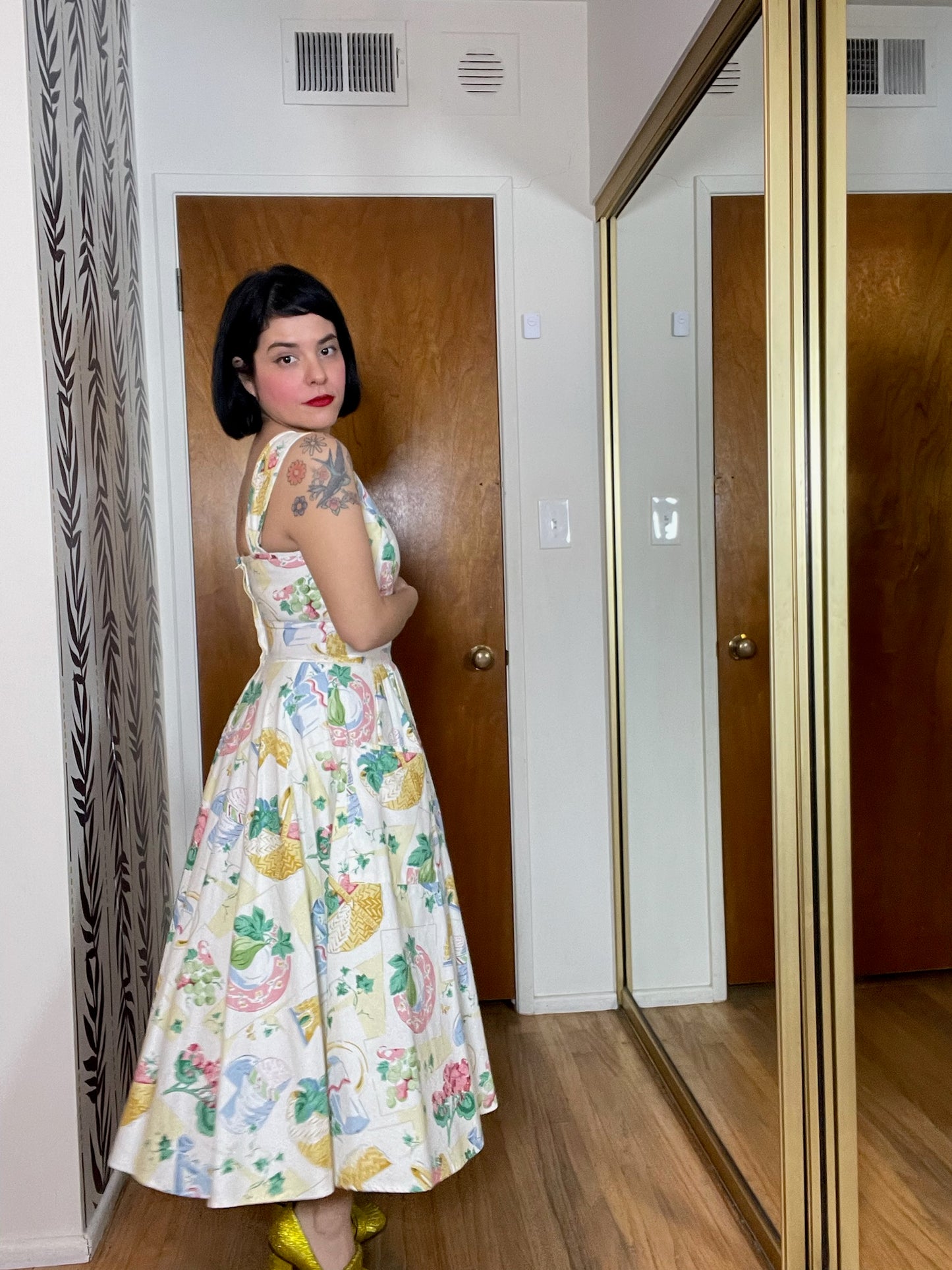 Vintage 80s "Karen Alexander" Picnic Basket Print Dress - Best Fits Size XS-S