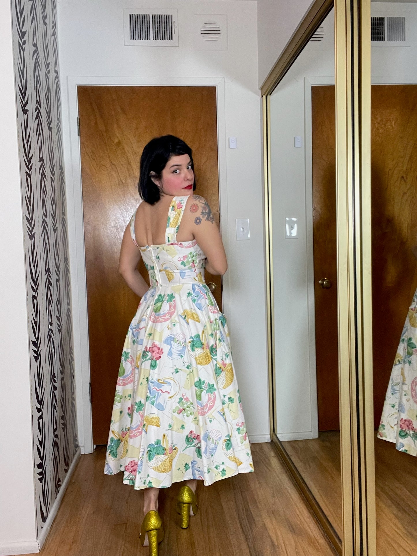 Vintage 80s "Karen Alexander" Picnic Basket Print Dress - Best Fits Size XS-S