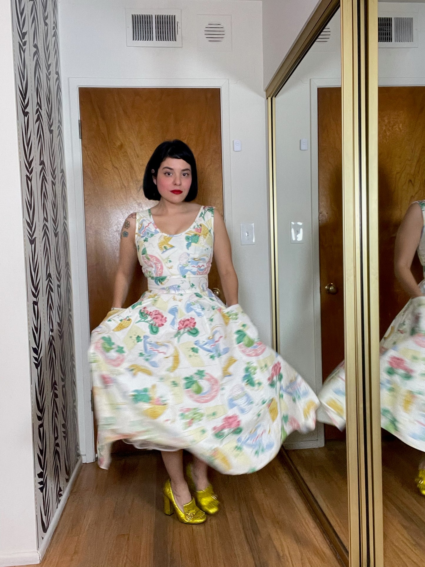 Vintage 80s "Karen Alexander" Picnic Basket Print Dress - Best Fits Size XS-S