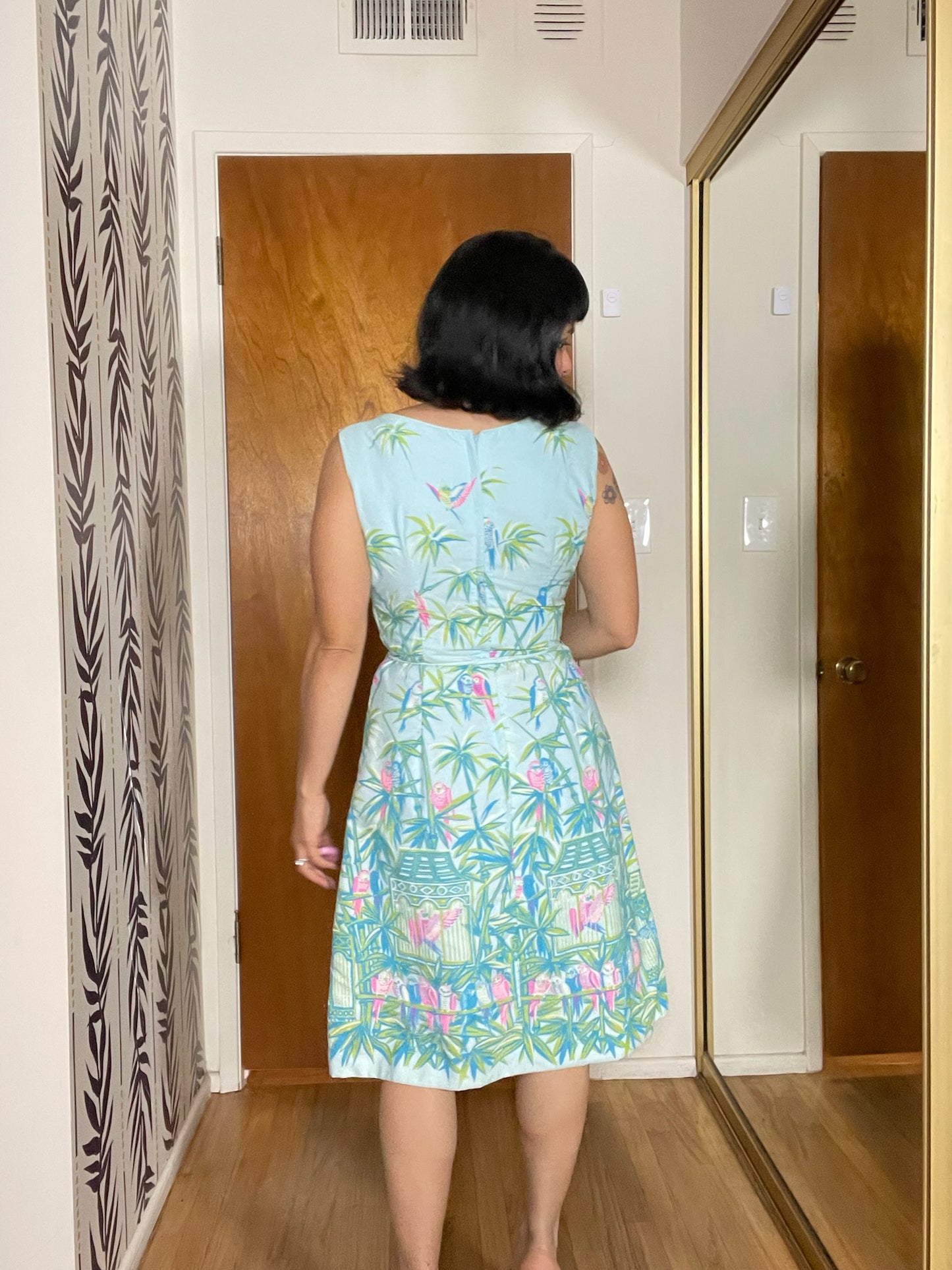 Vintage 60s "Lee Stevens Miami" Tropical Novelty Print Shift Dress  - Best Fits Sizes XS-S & Possible Size M