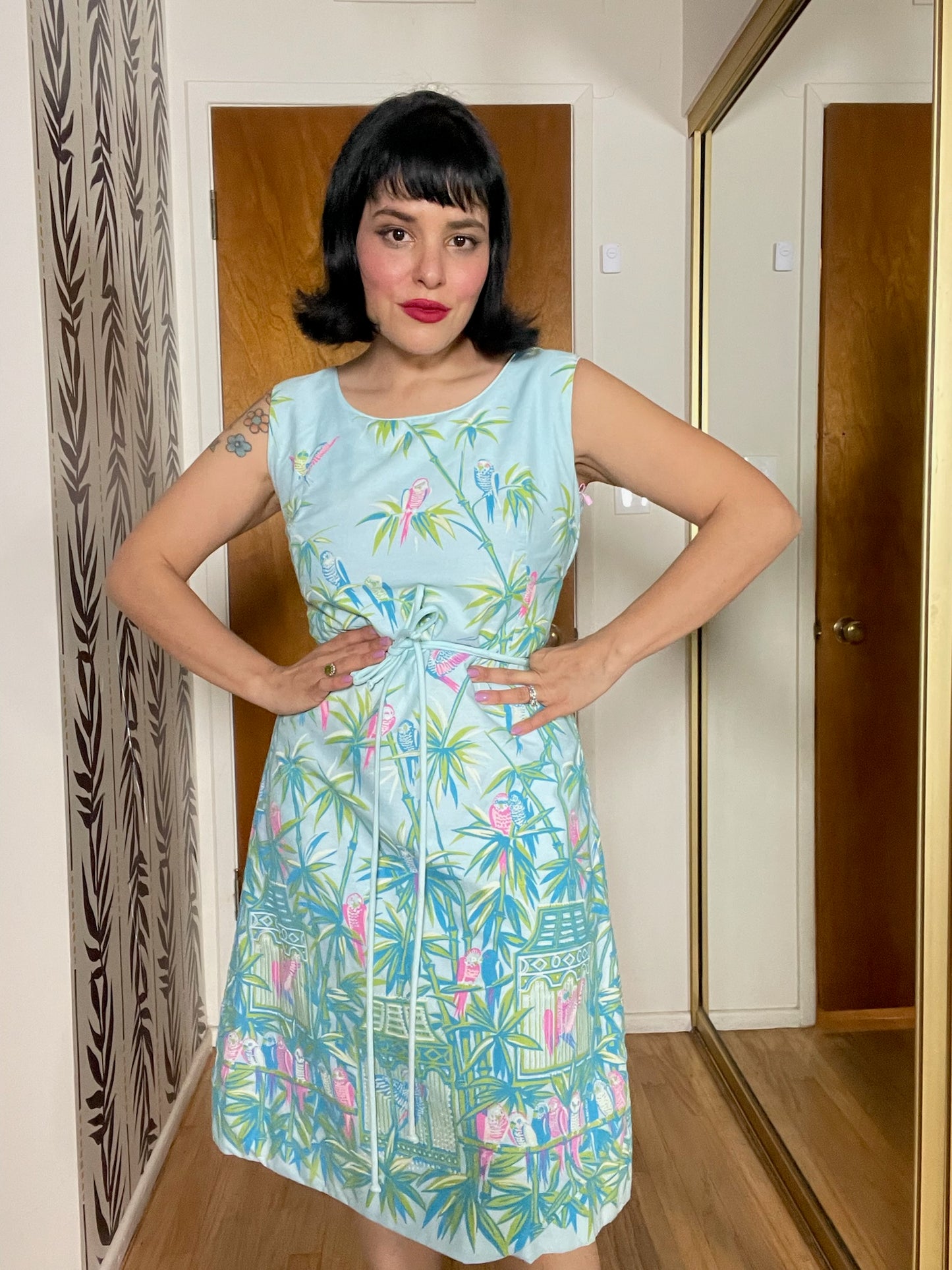 Vintage 60s "Lee Stevens Miami" Tropical Novelty Print Shift Dress  - Best Fits Sizes XS-S & Possible Size M