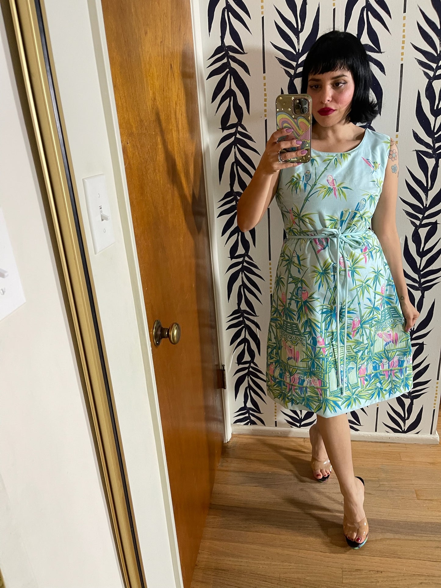 Vintage 60s "Lee Stevens Miami" Tropical Novelty Print Shift Dress  - Best Fits Sizes XS-S & Possible Size M