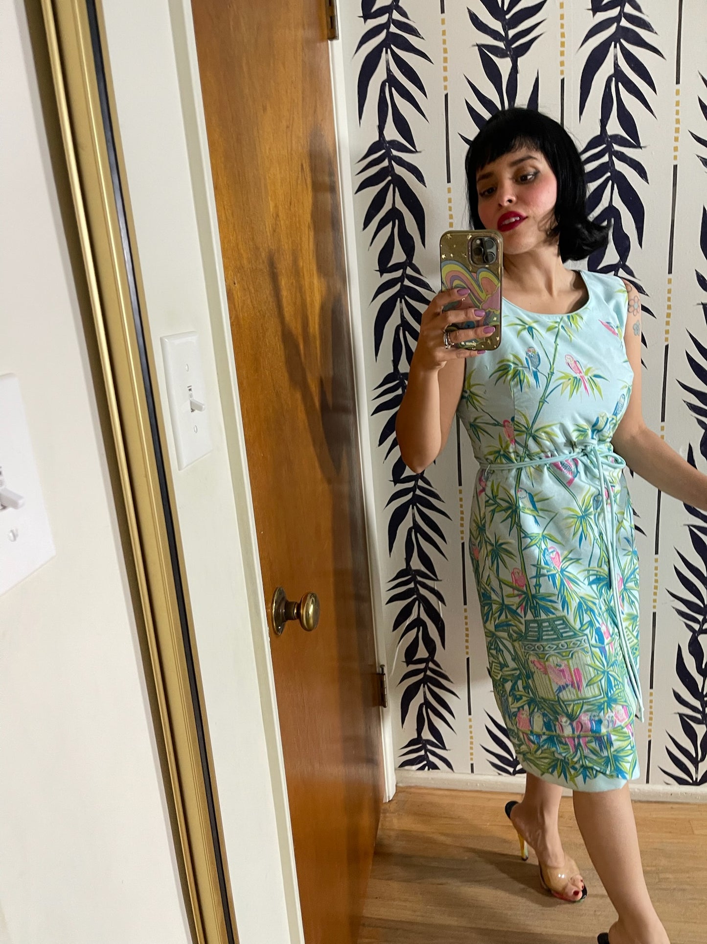 Vintage 60s "Lee Stevens Miami" Tropical Novelty Print Shift Dress  - Best Fits Sizes XS-S & Possible Size M