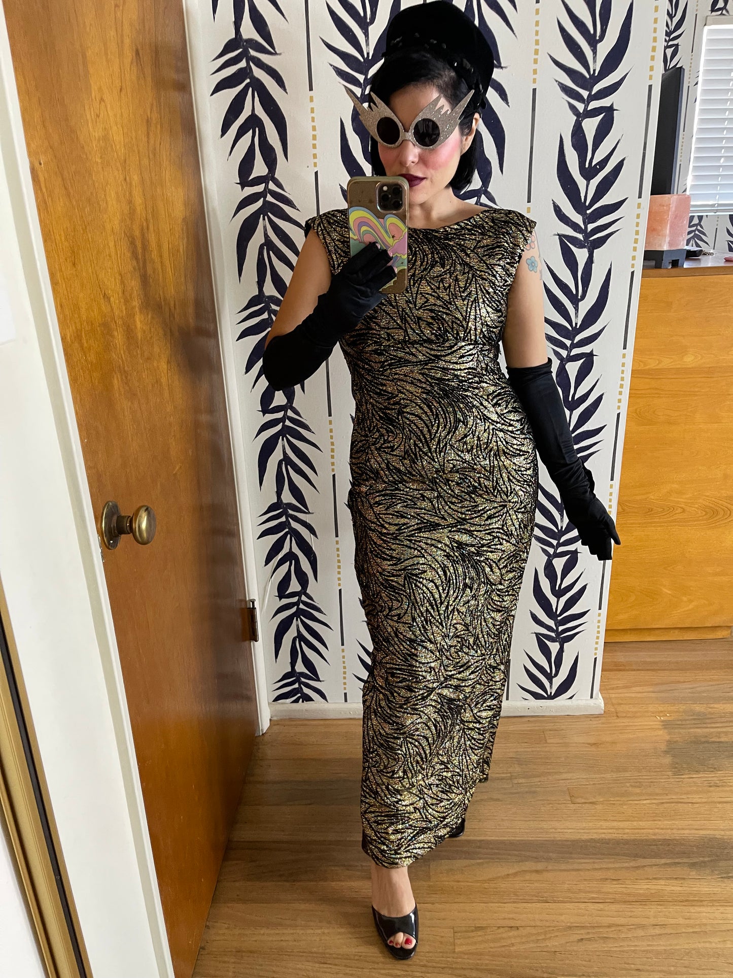 Vintage 80s Meets the 50s/60s Sparkly New Years Eve Abstract Print Maxi Dress Best Fits Sizes S