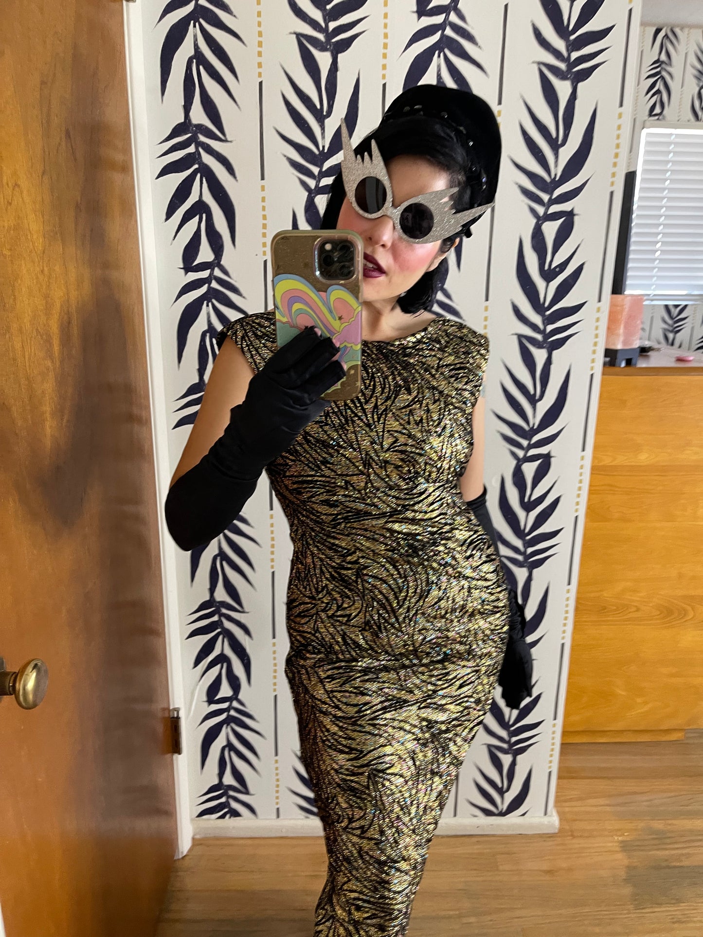 Vintage 80s Meets the 50s/60s Sparkly New Years Eve Abstract Print Maxi Dress Best Fits Sizes S